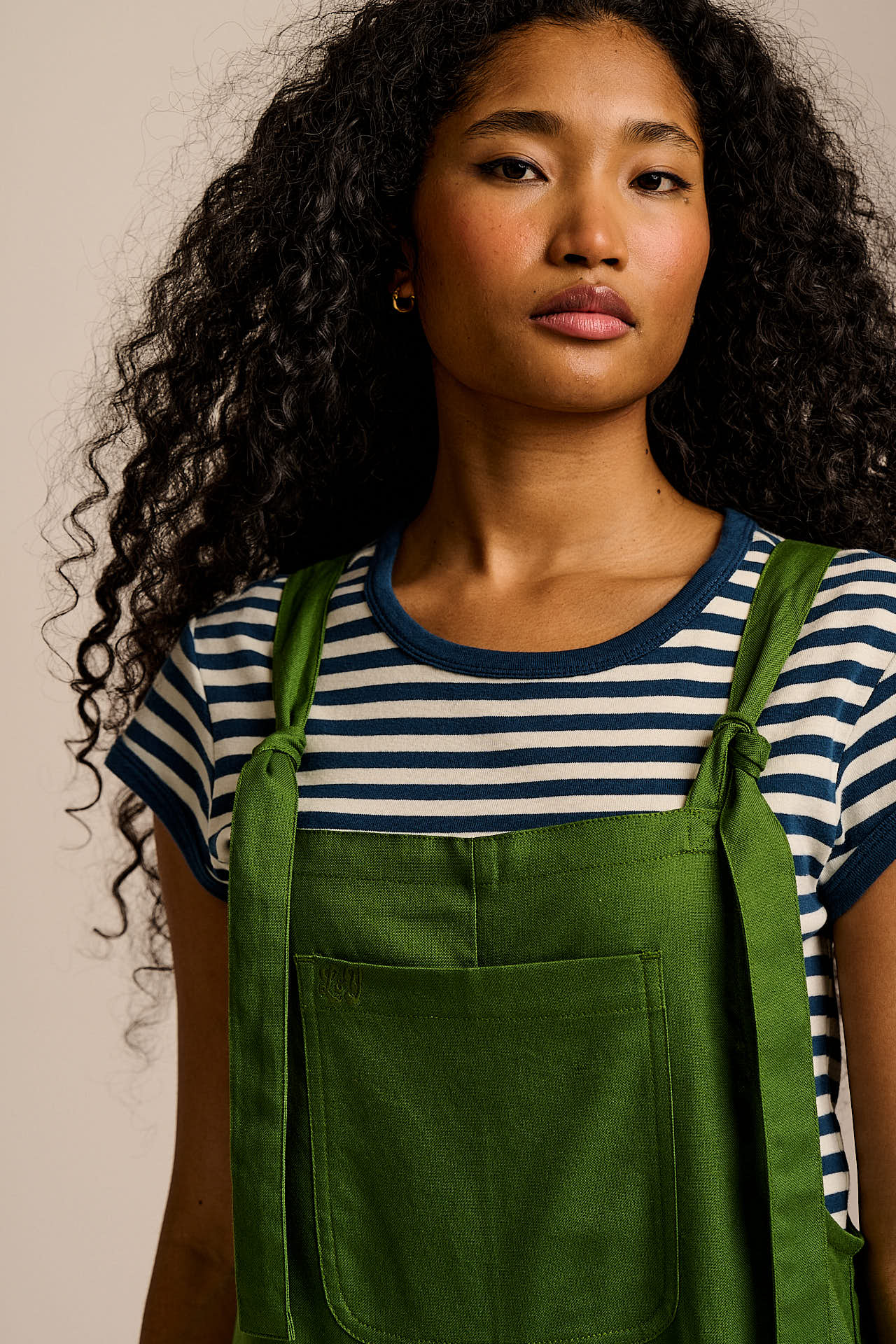 Chula - Cotton Barrel Leg Dungarees in Palm Green - Image 3