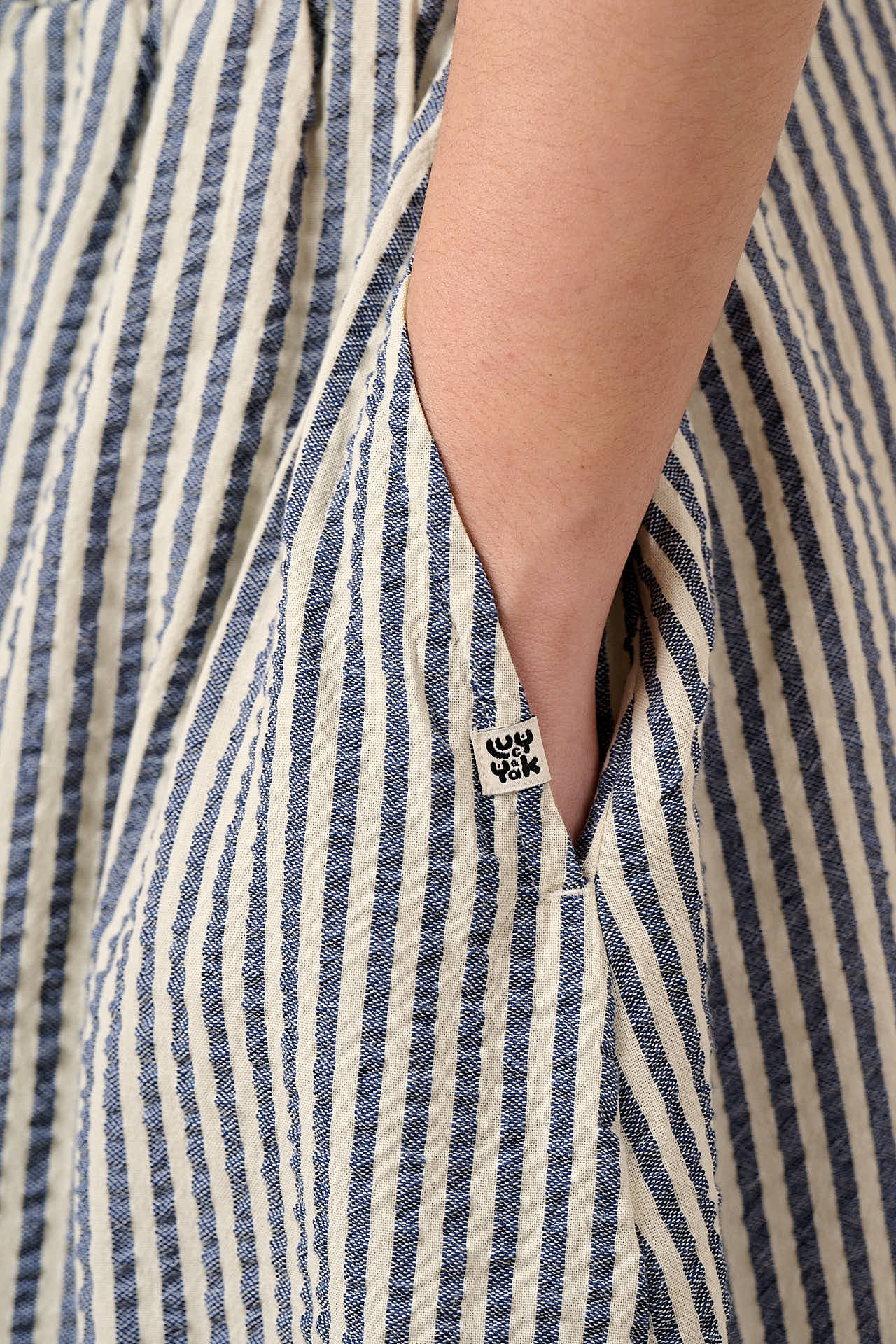 Clara - Cotton Midi Skirt in Navy Stripe - Image 3