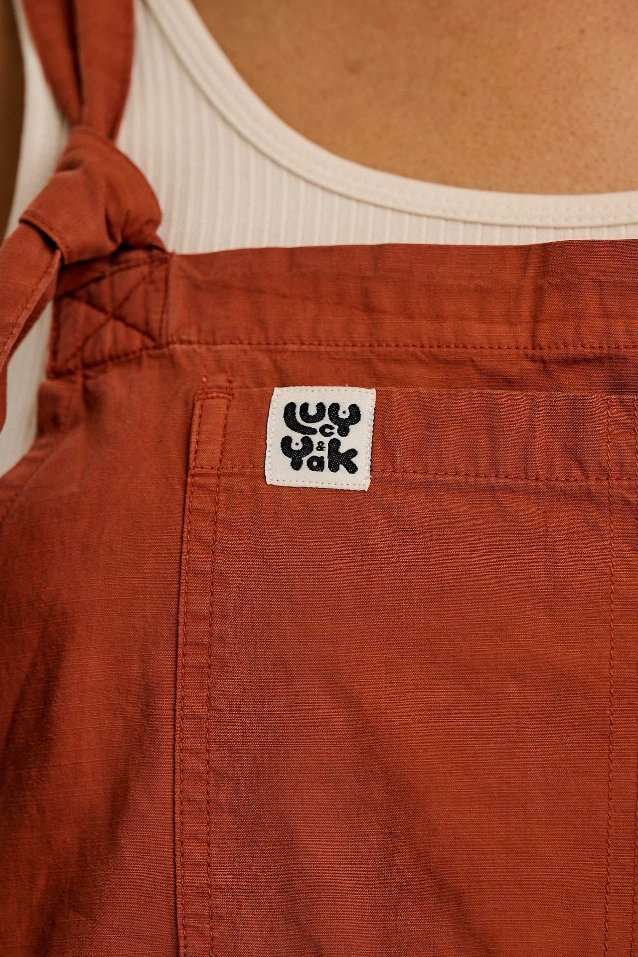 Colorado - Cotton Cargo Dungaree Shorts in Amber Orange - Image 2