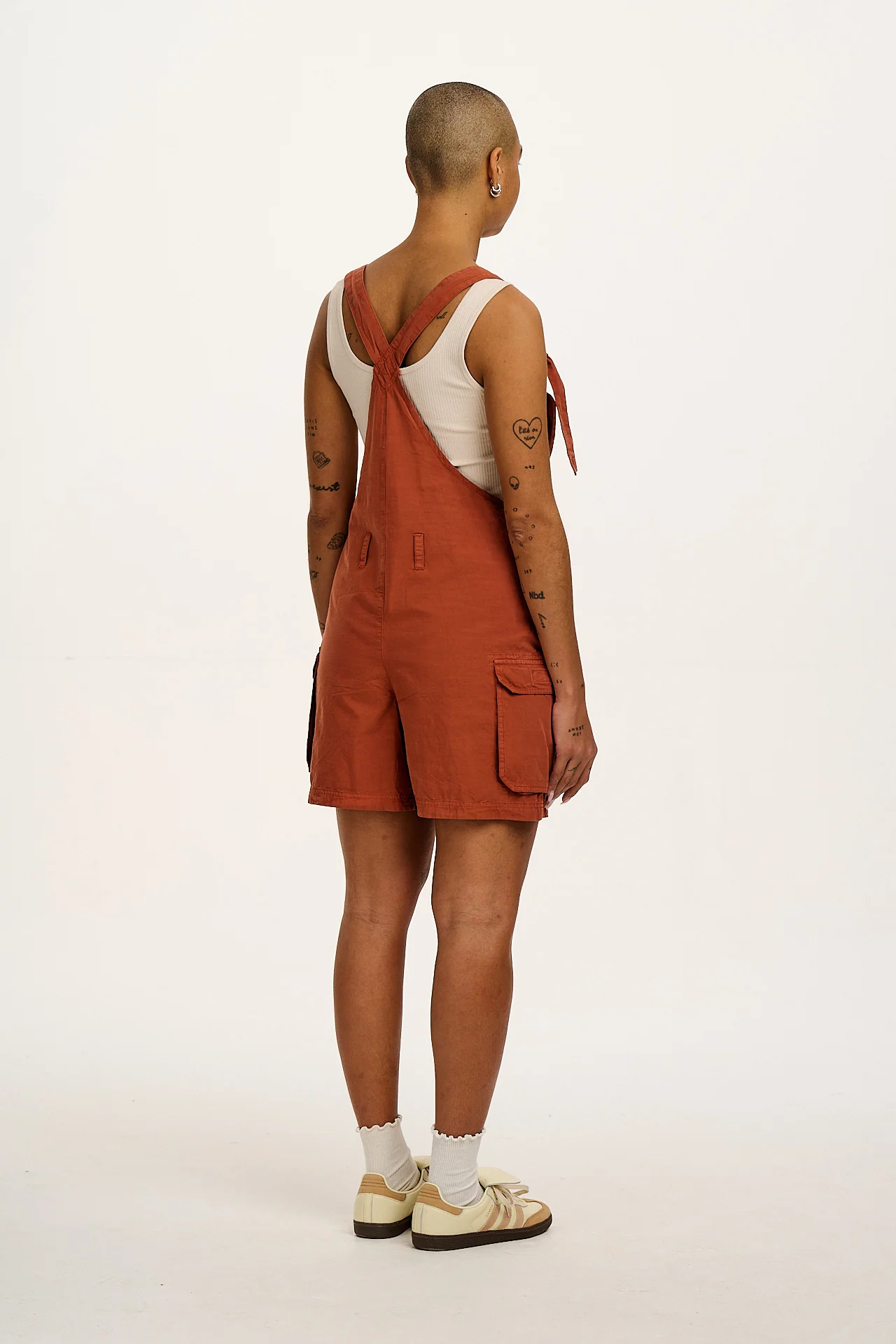 Colorado - Cotton Cargo Dungaree Shorts in Amber Orange - Image 7