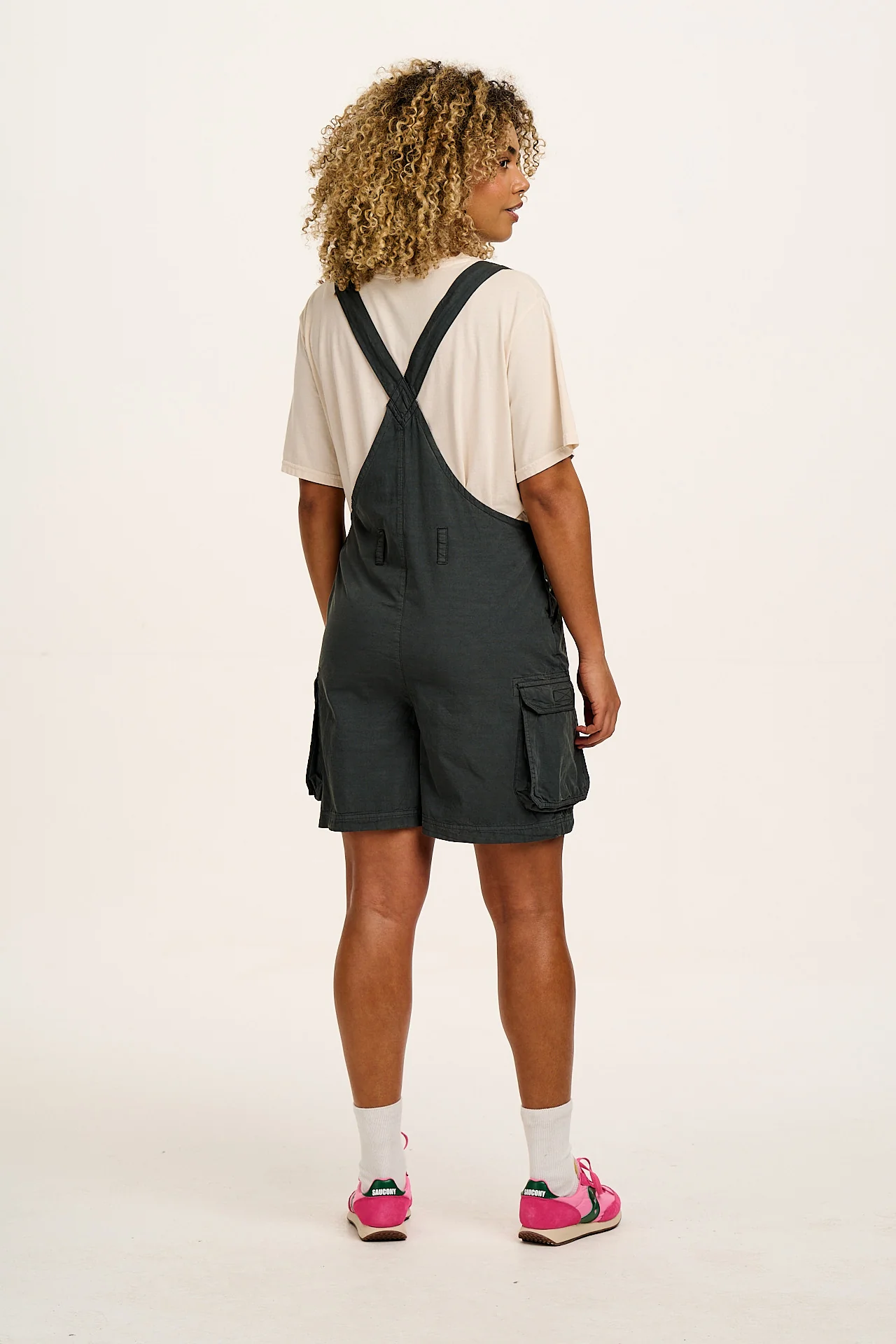 Colorado - Cotton Cargo Dungaree Shorts in Midnight Black - Image 8