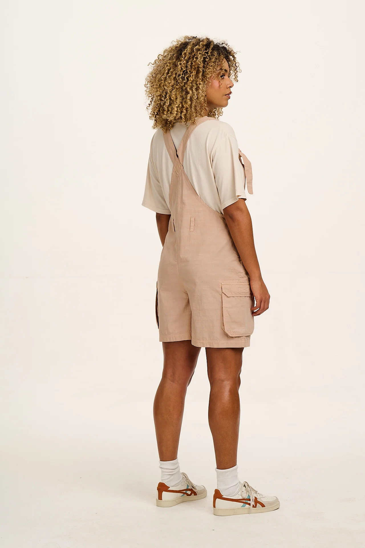 Colorado - Cotton Cargo Dungaree Shorts in Beige - Image 11