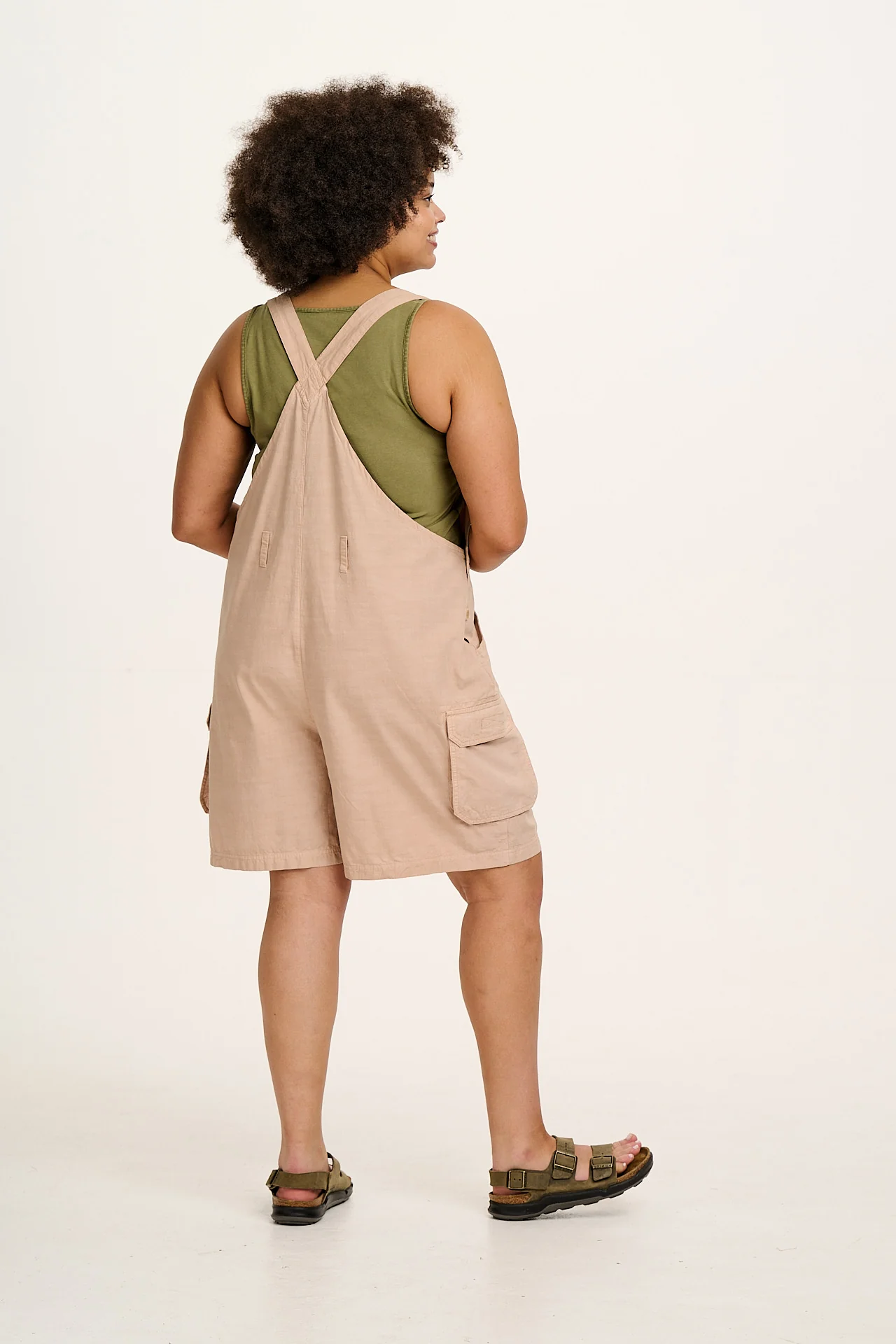 Colorado - Cotton Cargo Dungaree Shorts in Beige - Image 8