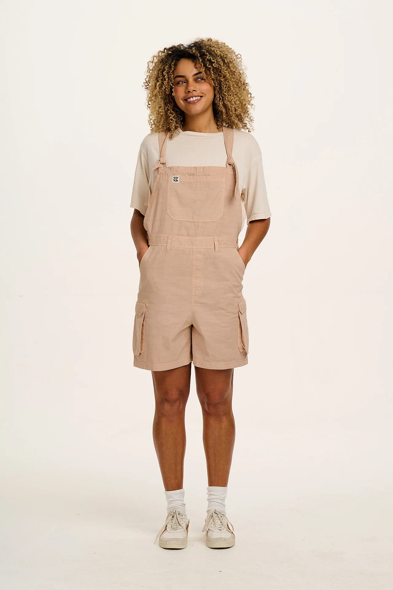 Colorado - Cotton Cargo Dungaree Shorts in Beige - Image 9