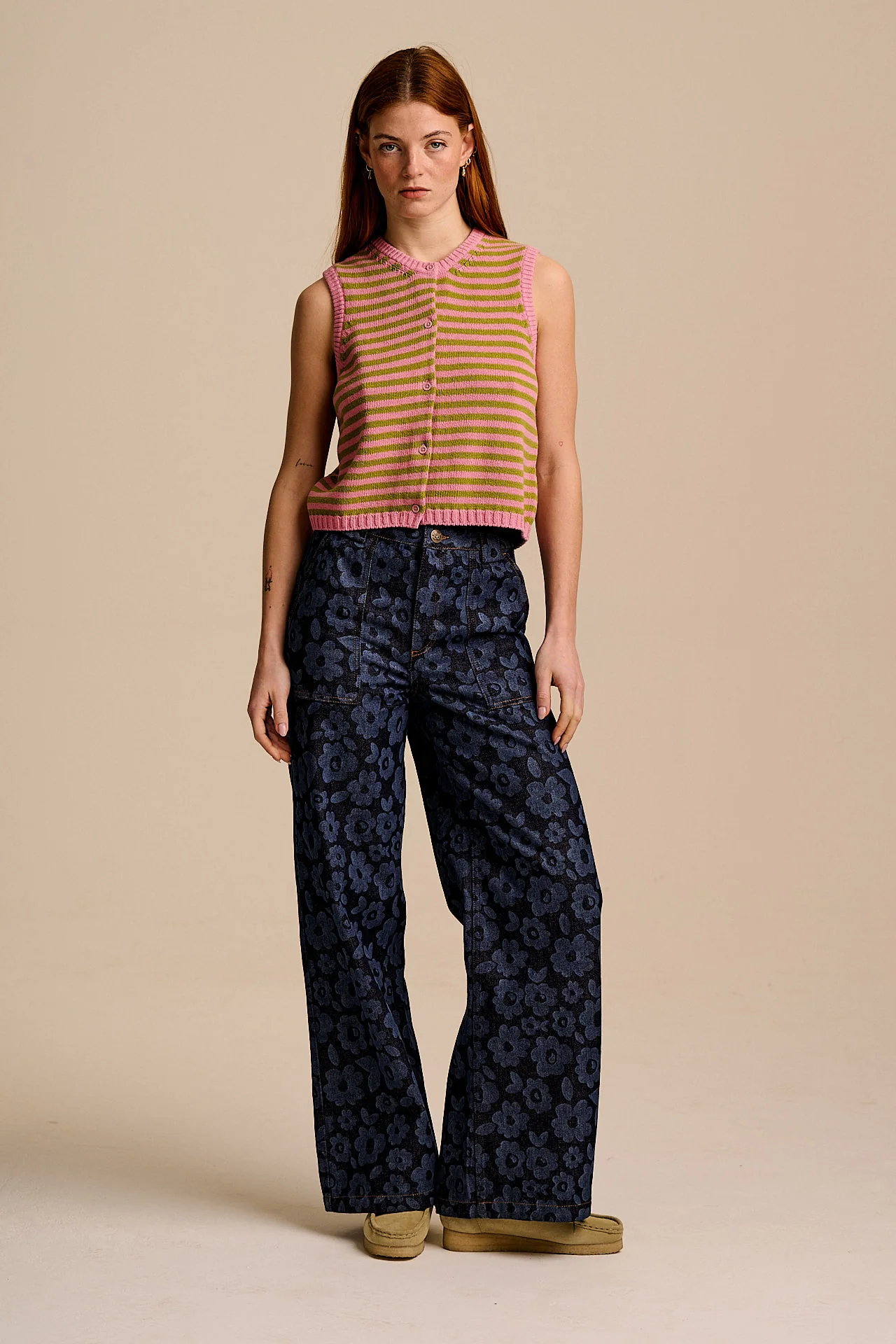 Delores - Wide Leg Denim Jeans in Indigo Vida Floral - Image 11