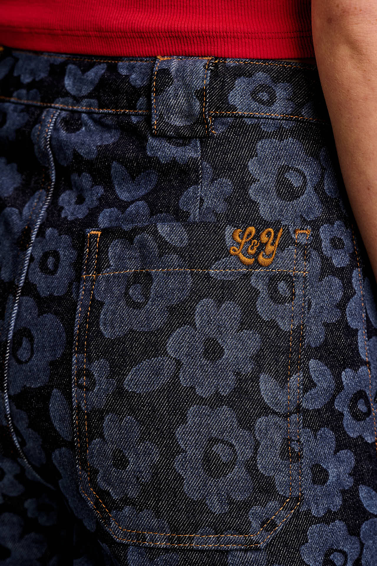 Delores - Wide Leg Denim Jeans in Indigo Vida Floral - Image 3