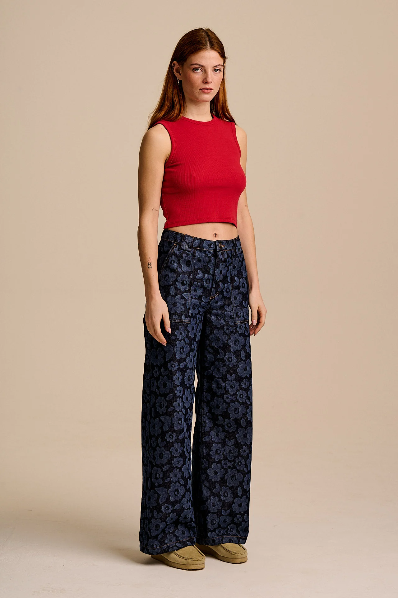 Delores - Wide Leg Denim Jeans in Indigo Vida Floral - Image 4