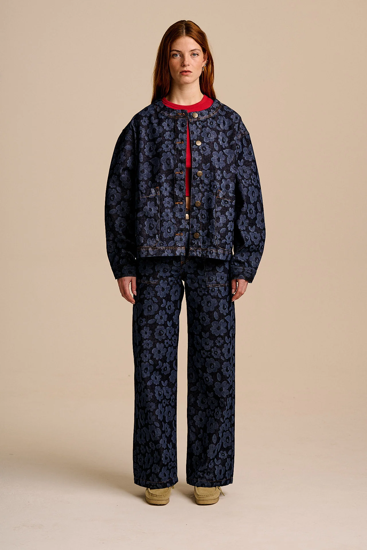 Delores - Wide Leg Denim Jeans in Indigo Vida Floral - Image 6