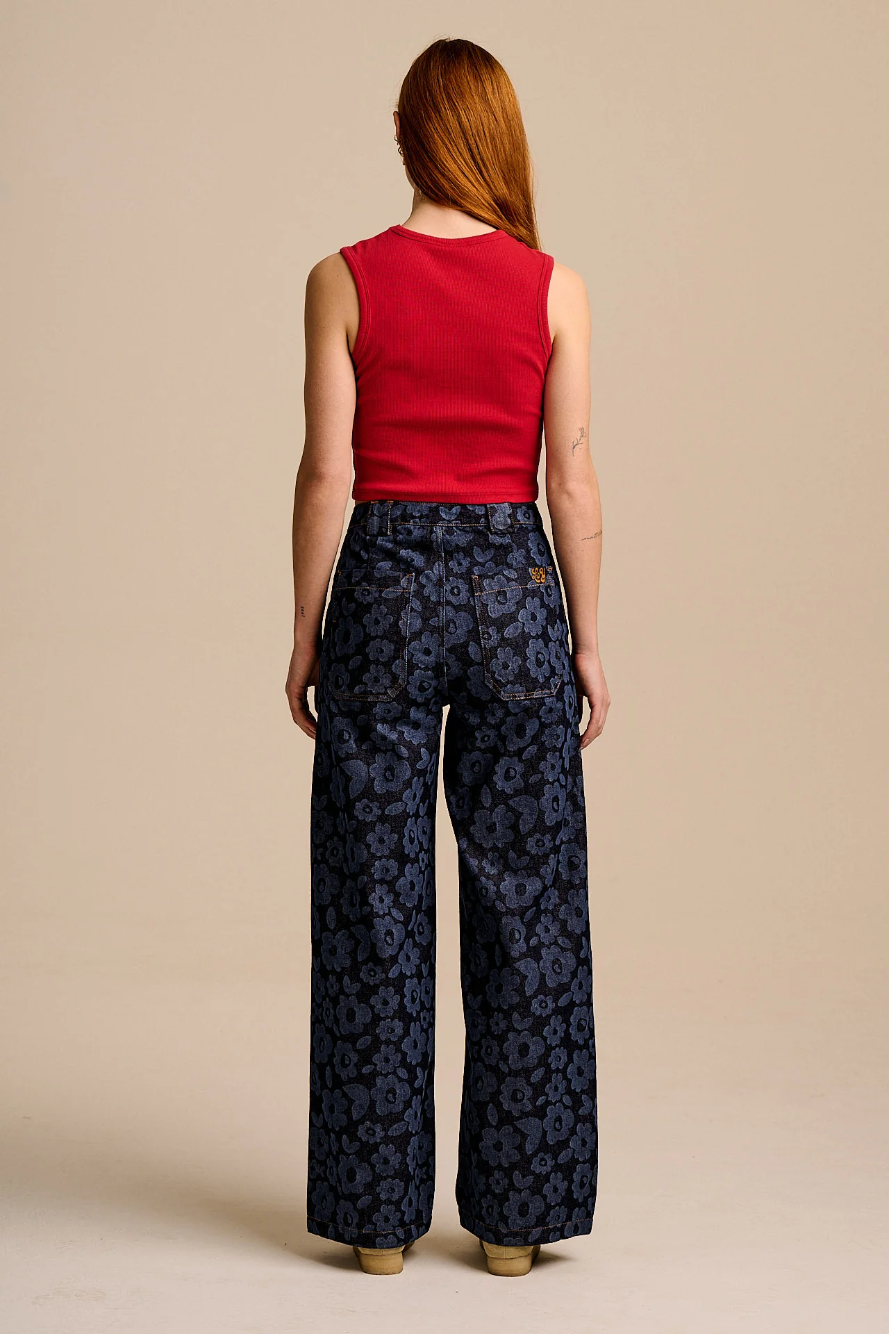 Delores - Wide Leg Denim Jeans in Indigo Vida Floral - Image 7