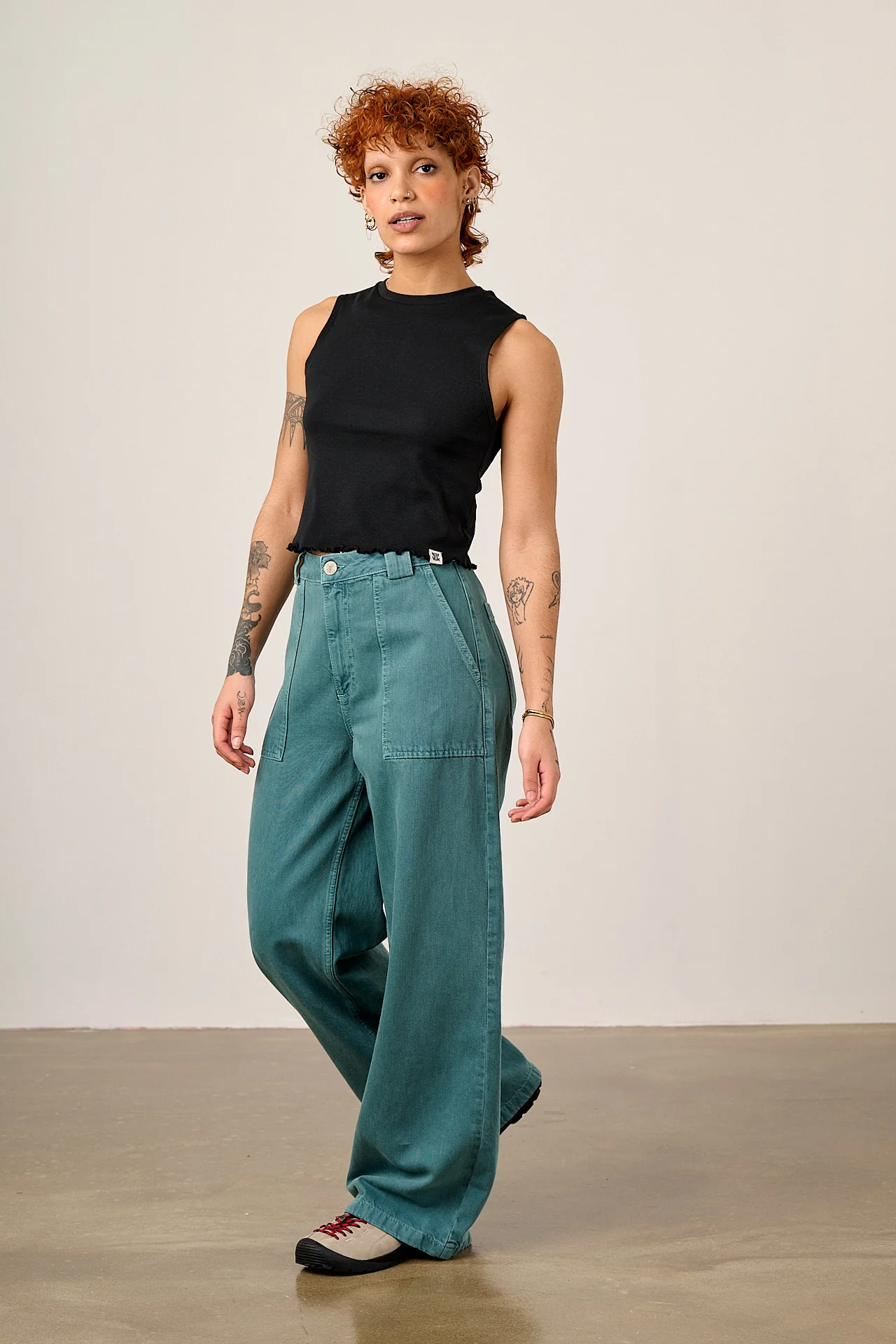 Delores - Wide Leg Denim Jeans in Pagoda Blue - Image 5