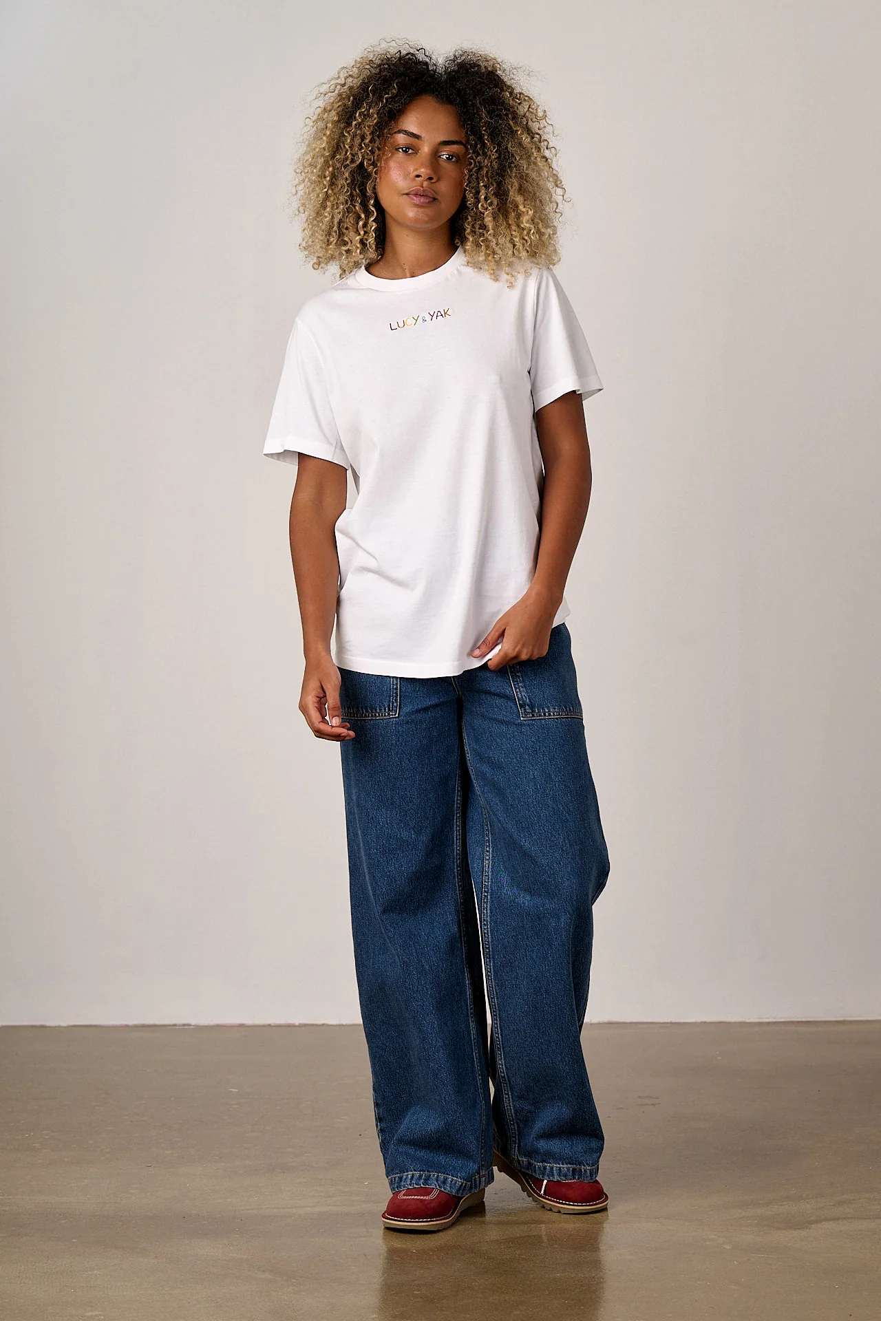 Denver - Cotton T-Shirt in White with Rainbow Logo Embroidery - Image 4