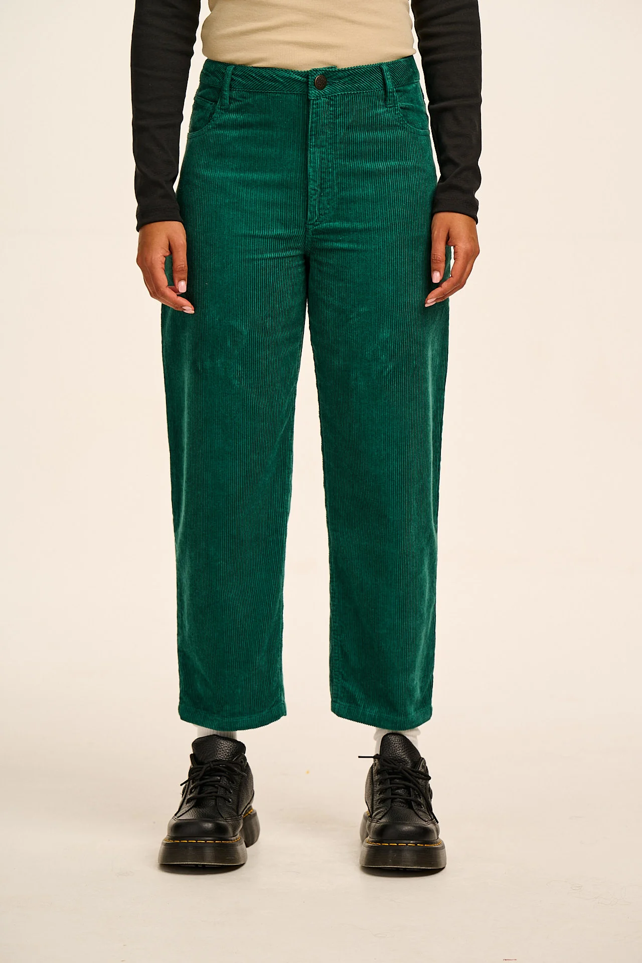 Drew - Cropped Straight Leg Corduroy Trousers in Teal - Image 2