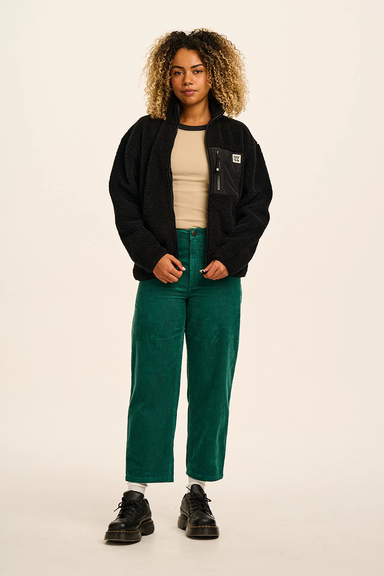 Drew - Cropped Straight Leg Corduroy Trousers in Teal - Image 3