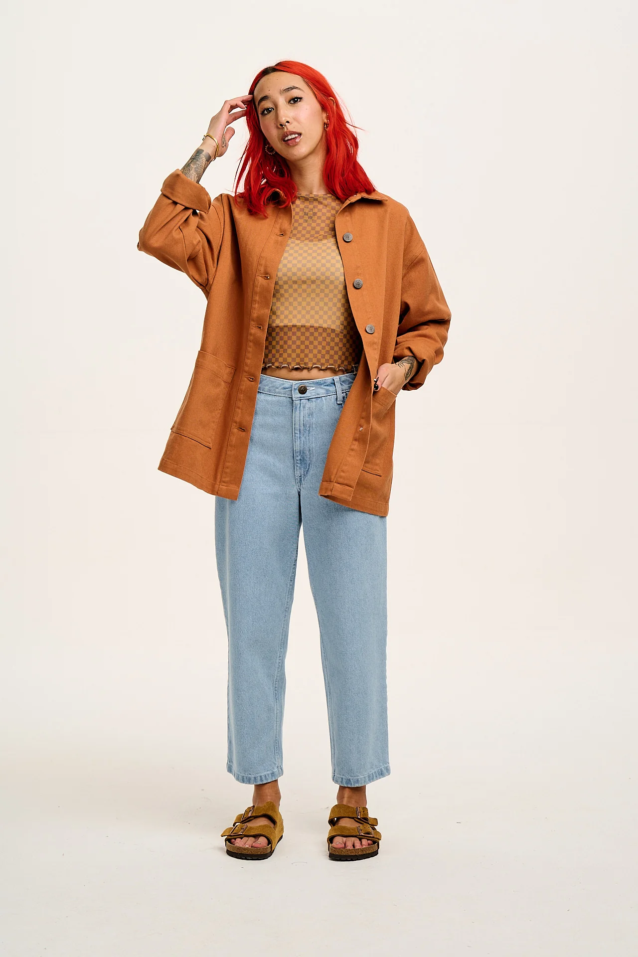 Drew - Cropped Straight Leg Denim Jeans in Light Wash Blue - Image 3