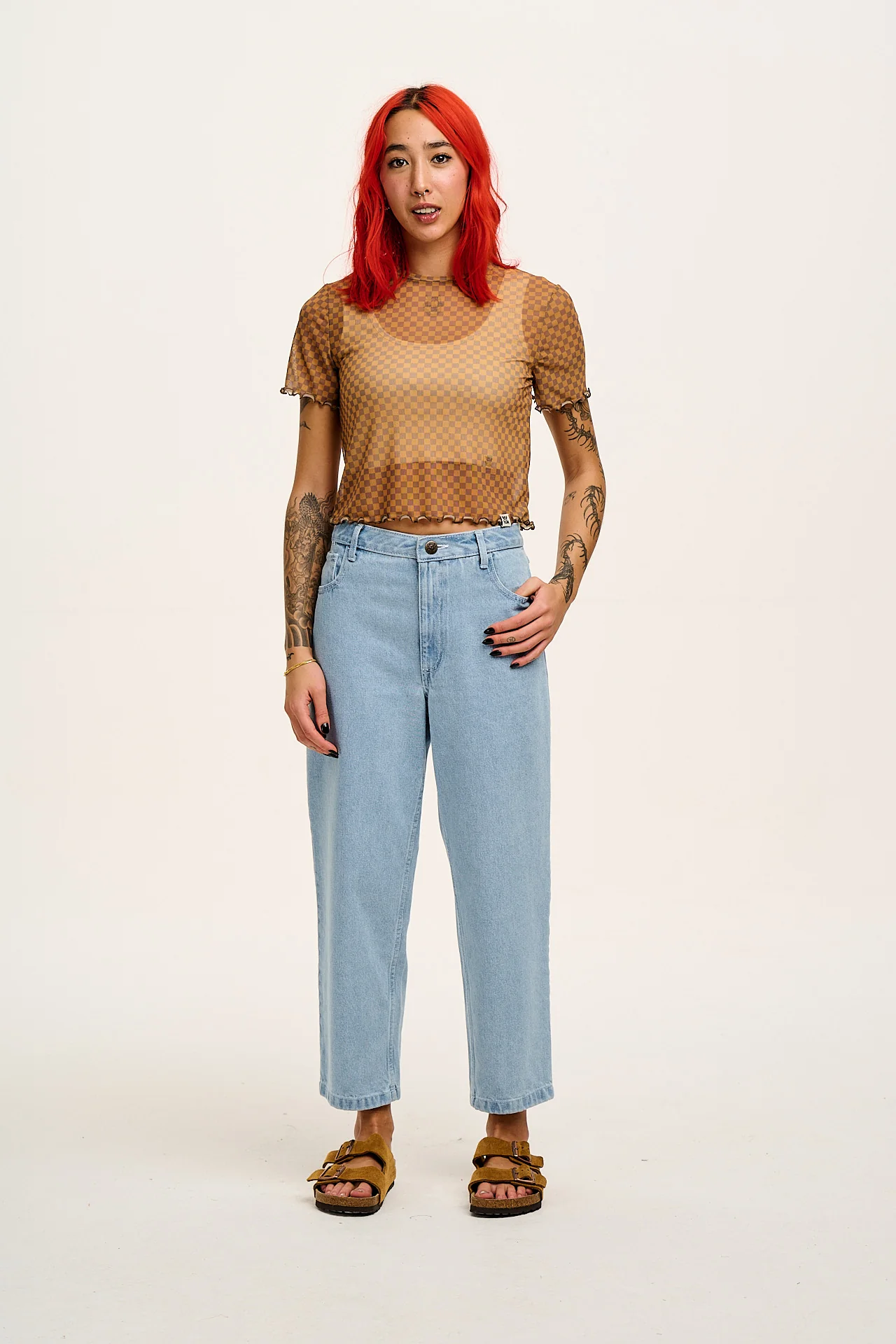 Drew - Cropped Straight Leg Denim Jeans in Light Wash Blue - Image 7