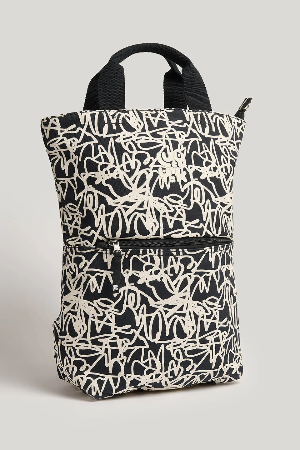 Dylan - Cotton Backpack in Black & White Graffiti Print - Image 2