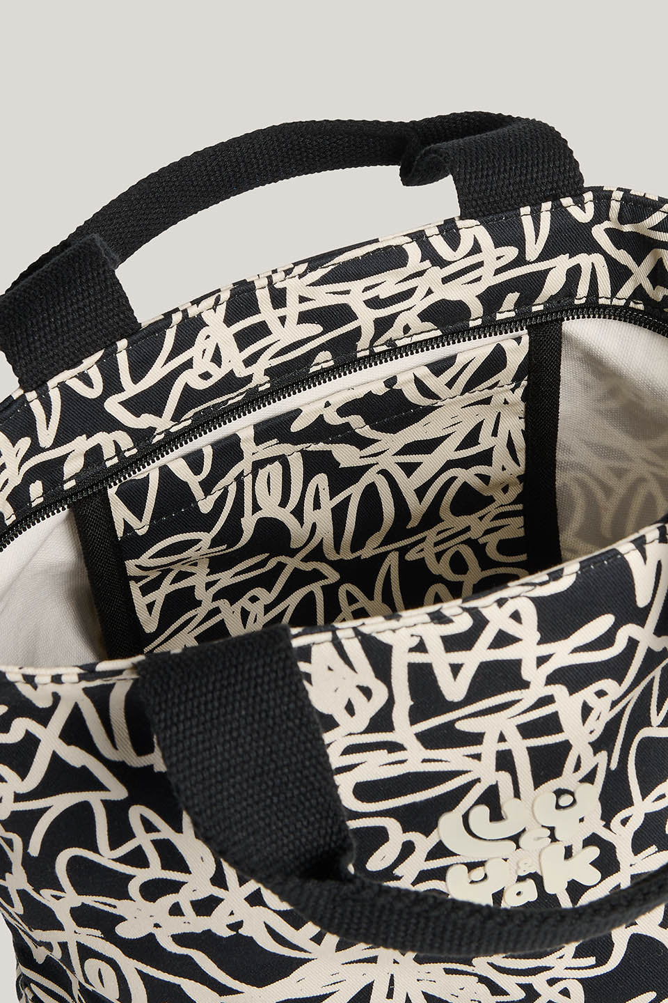 Dylan - Cotton Backpack in Black & White Graffiti Print - Image 4