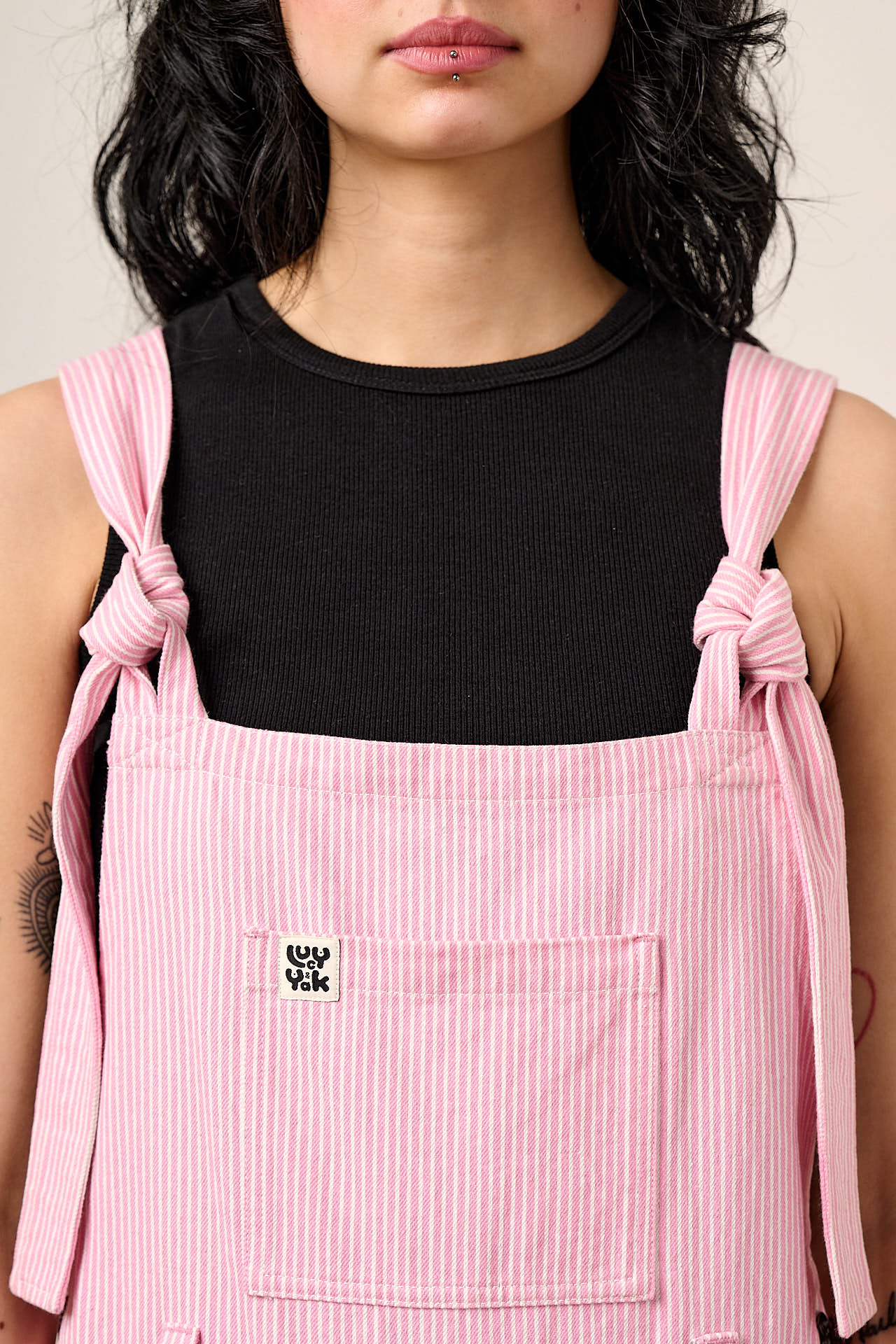 Easton - Cotton Dungarees in Pink Stripe - Image 4