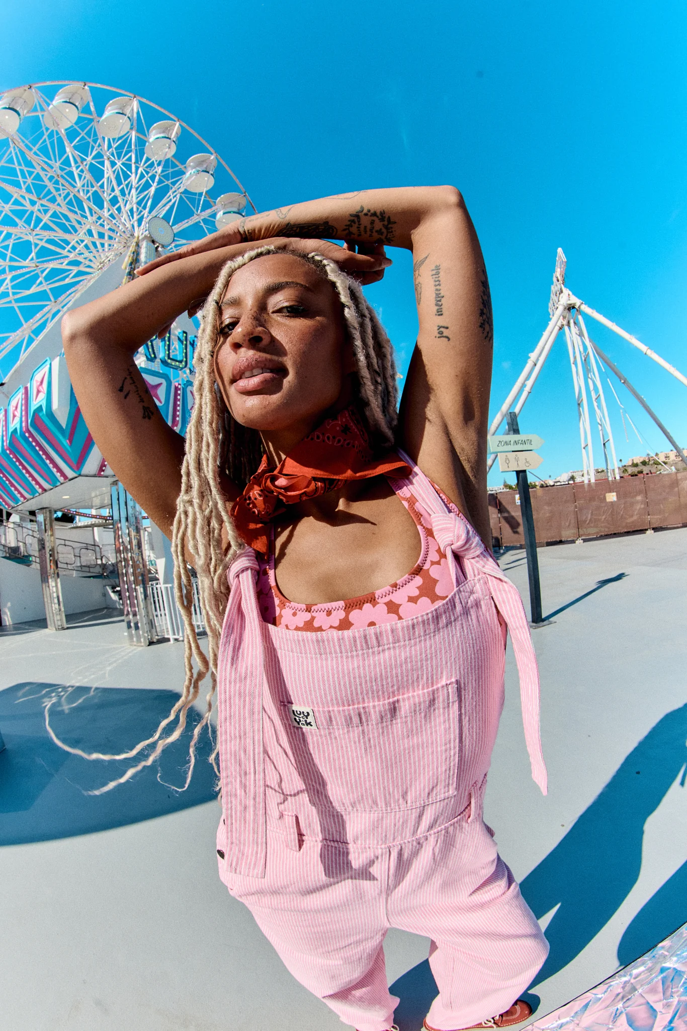 Easton - Cotton Dungarees in Pink Stripe - Image 5