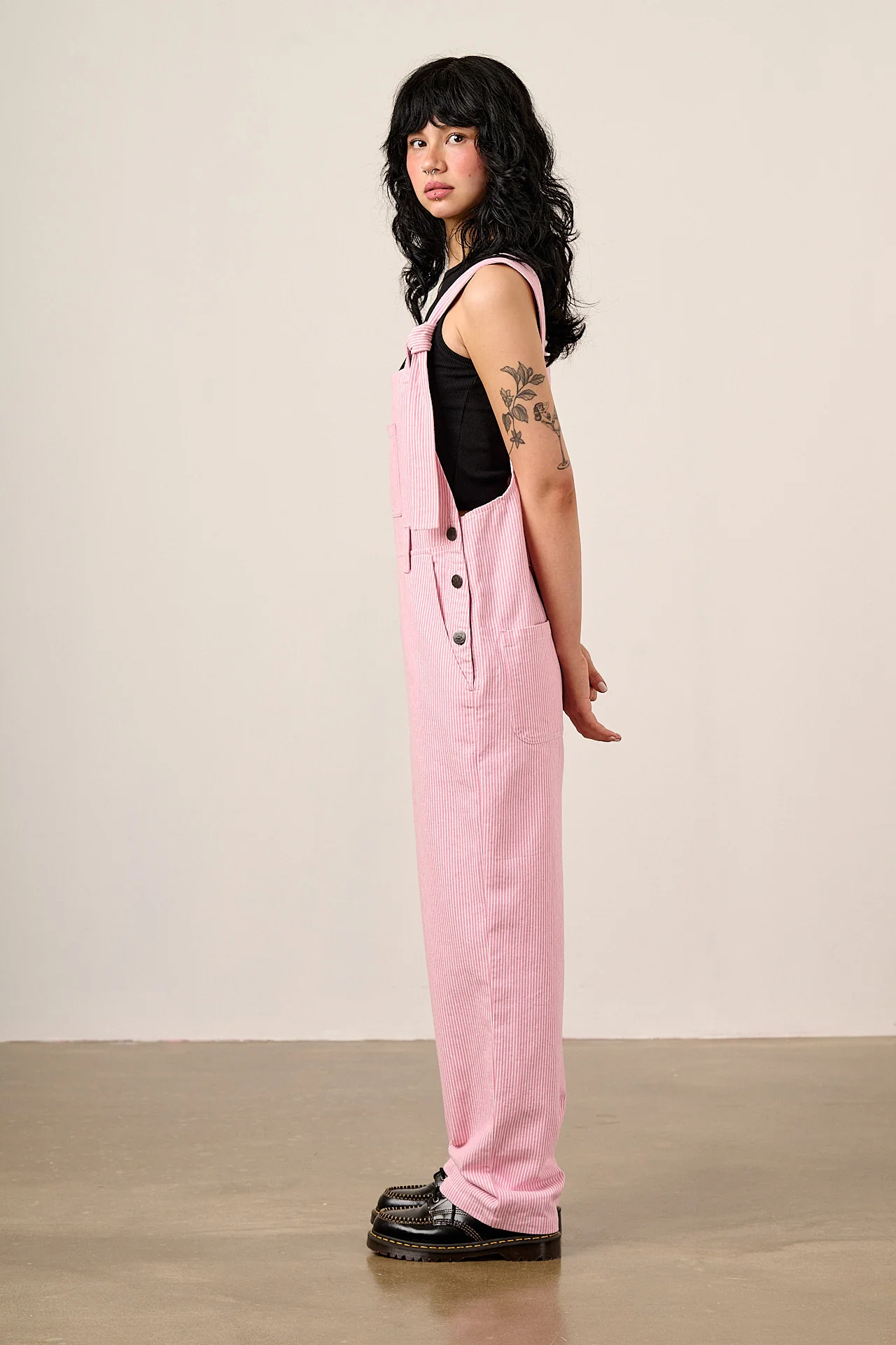 Easton - Cotton Dungarees in Pink Stripe - Image 7