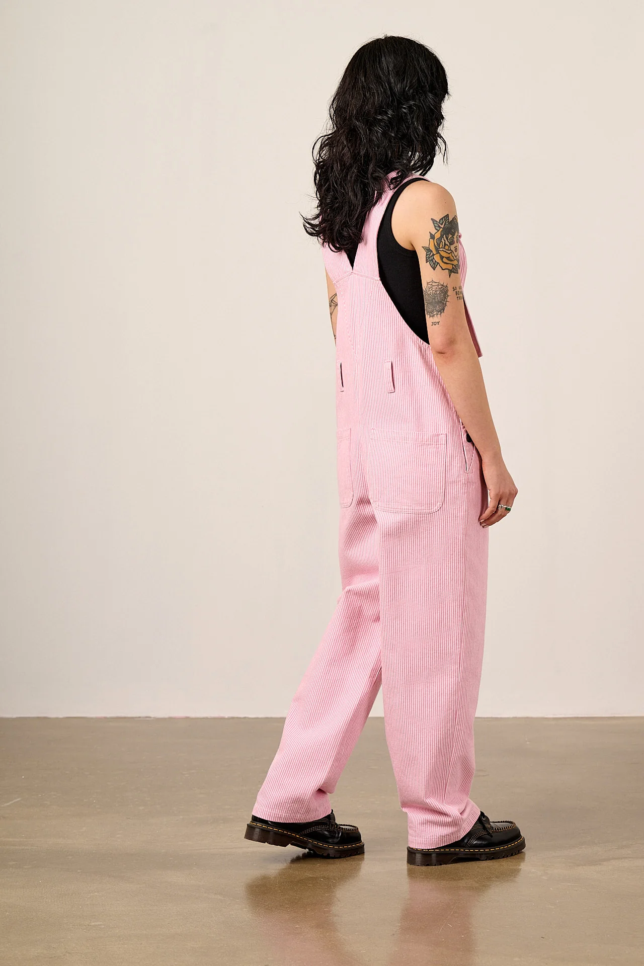 Easton - Cotton Dungarees in Pink Stripe - Image 8