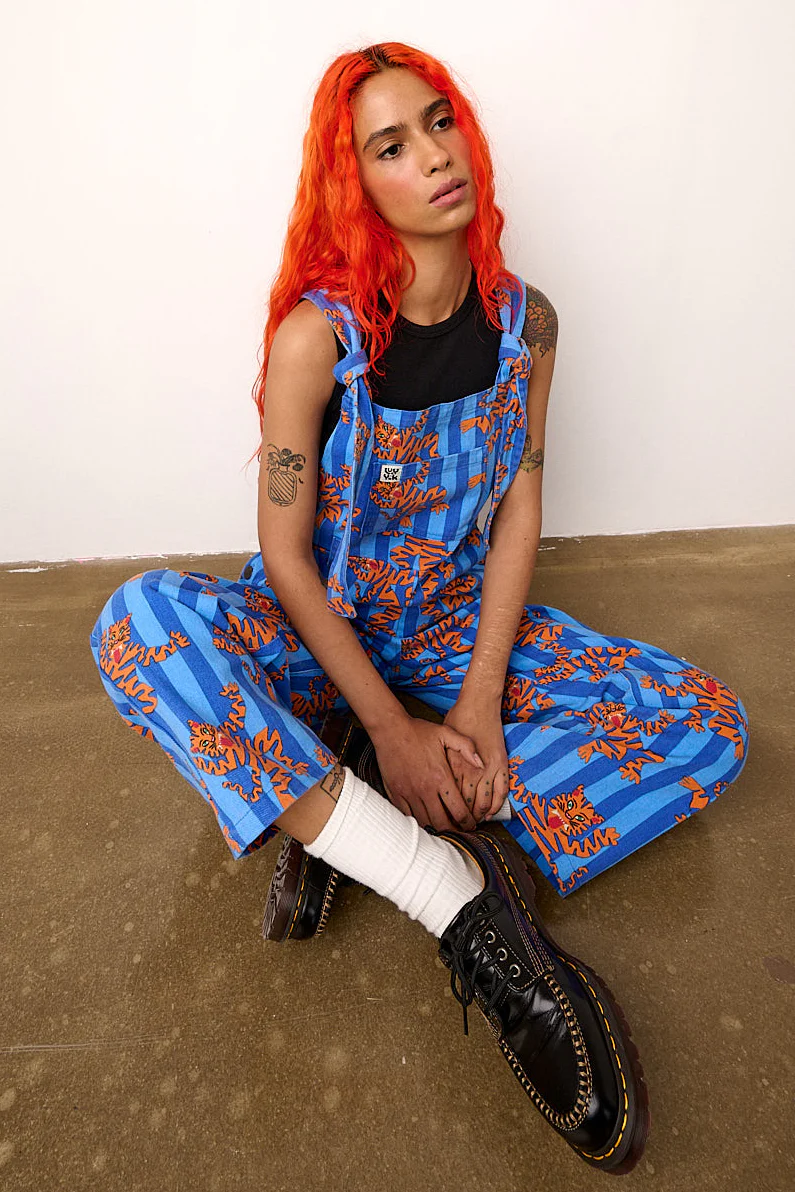 Easton - Cotton Dungarees in Blue Tiger Stripe - Image 2