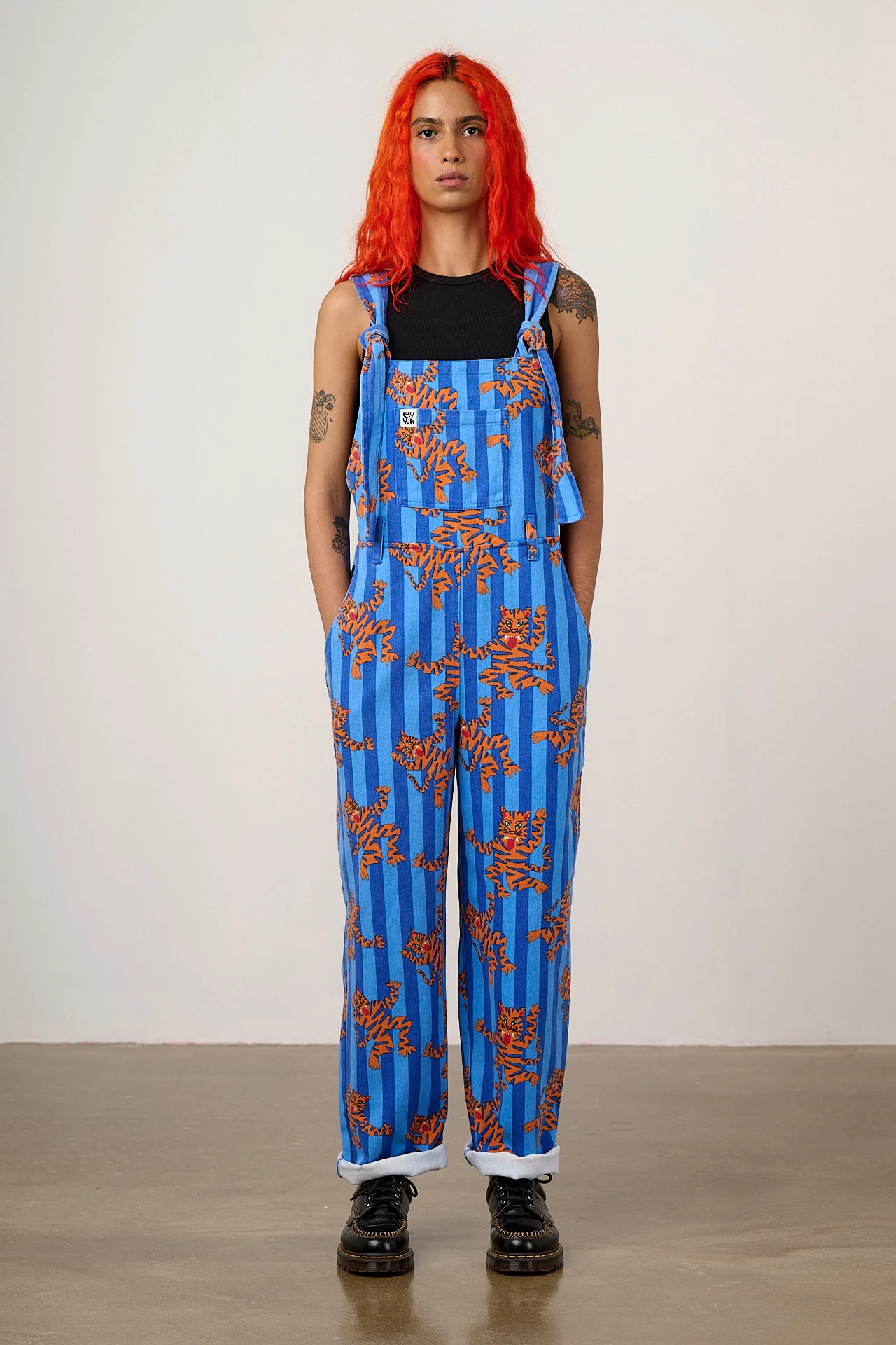 Easton - Cotton Dungarees in Blue Tiger Stripe - Image 4