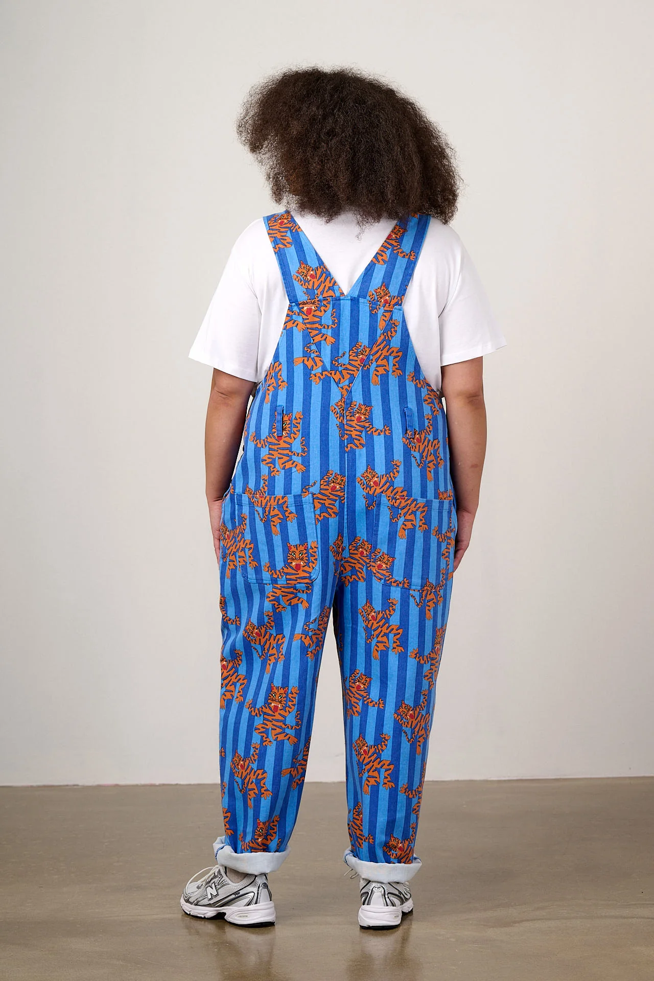 Easton - Cotton Dungarees in Blue Tiger Stripe - Image 5