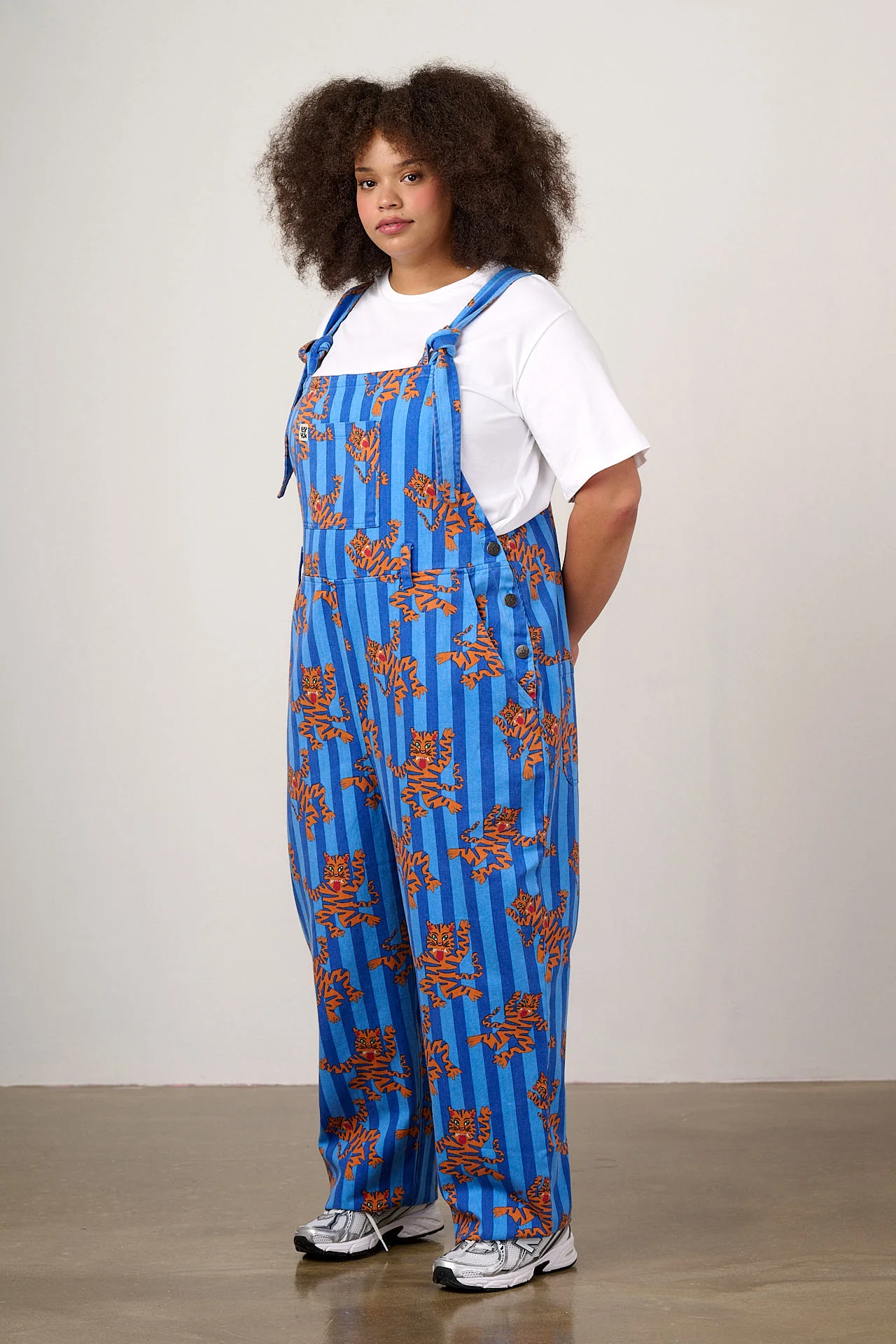 Easton - Cotton Dungarees in Blue Tiger Stripe - Image 6