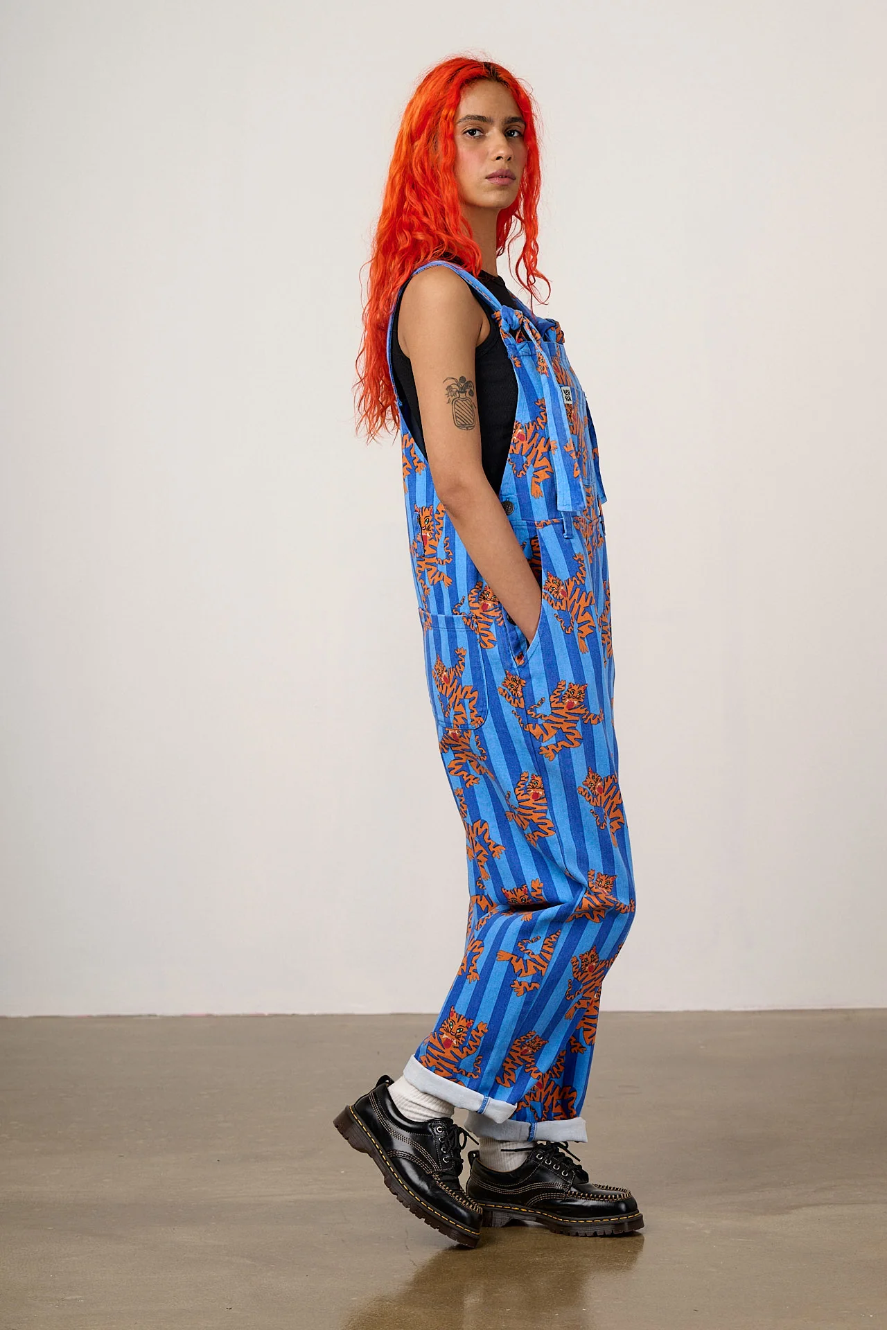 Easton - Cotton Dungarees in Blue Tiger Stripe - Image 7