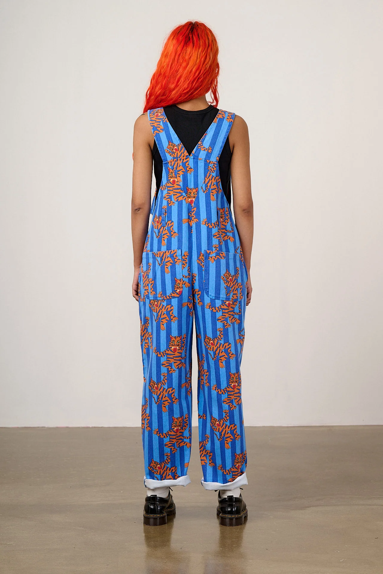 Easton - Cotton Dungarees in Blue Tiger Stripe - Image 9