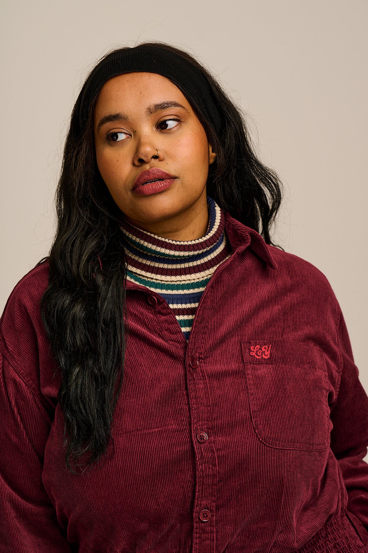 Eddie - Long Sleeve Corduroy Jumpsuit in Wine Red - Image 5
