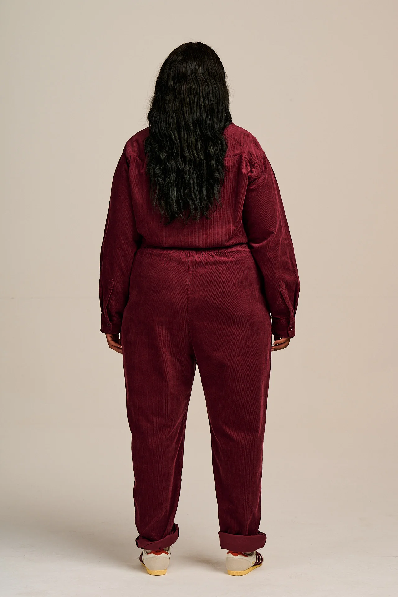 Eddie - Long Sleeve Corduroy Jumpsuit in Wine Red - Image 6