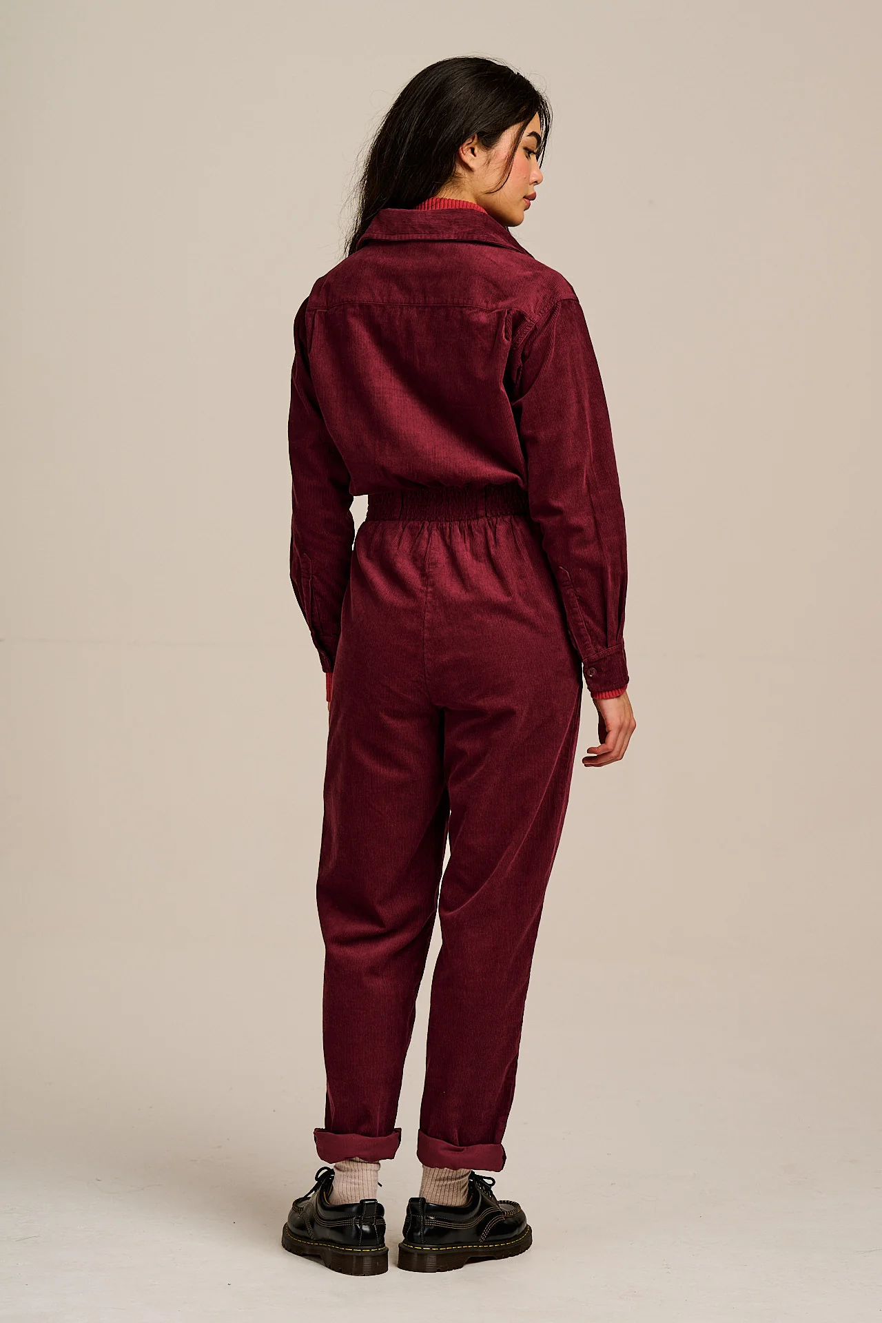 Eddie - Long Sleeve Corduroy Jumpsuit in Wine Red - Image 8