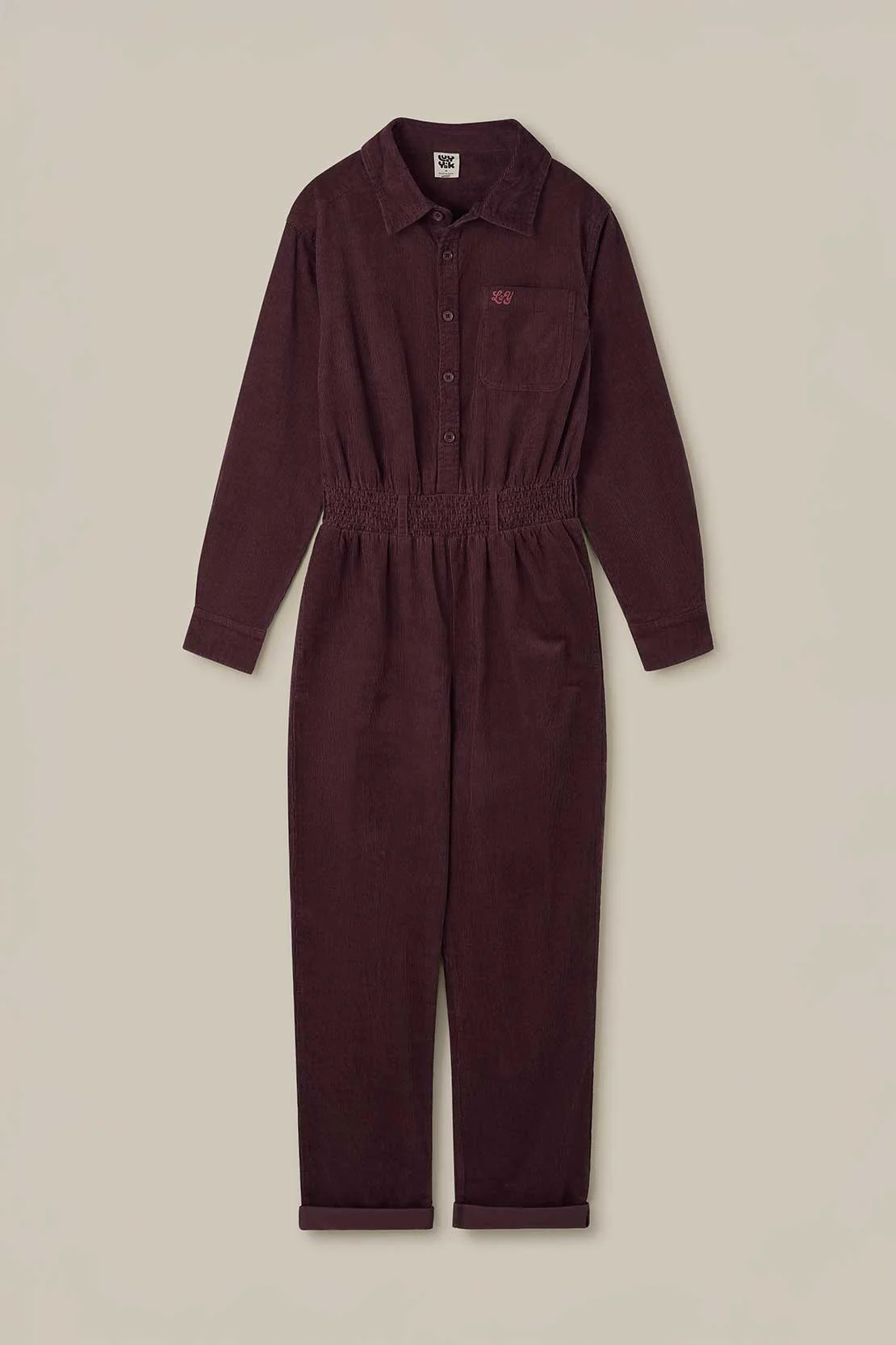 Eddie - Long Sleeve Corduroy Jumpsuit in Wine Red - Image 9