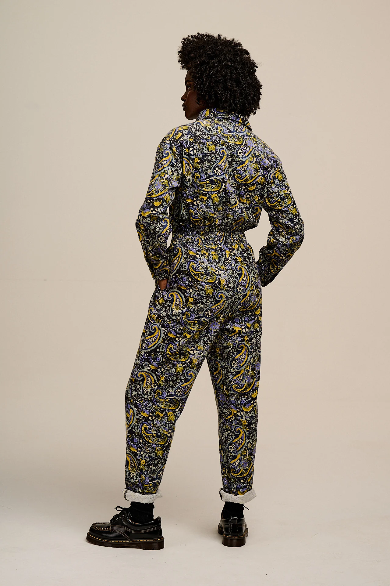 Eddie - Long Sleeve Corduroy Jumpsuit in Grunge Paisley Print - Image 6