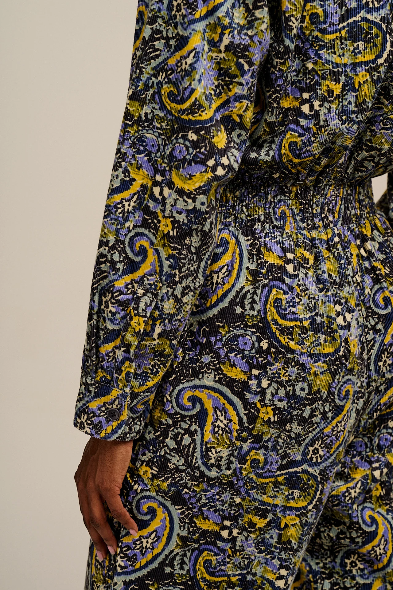 Eddie - Long Sleeve Corduroy Jumpsuit in Grunge Paisley Print - Image 7