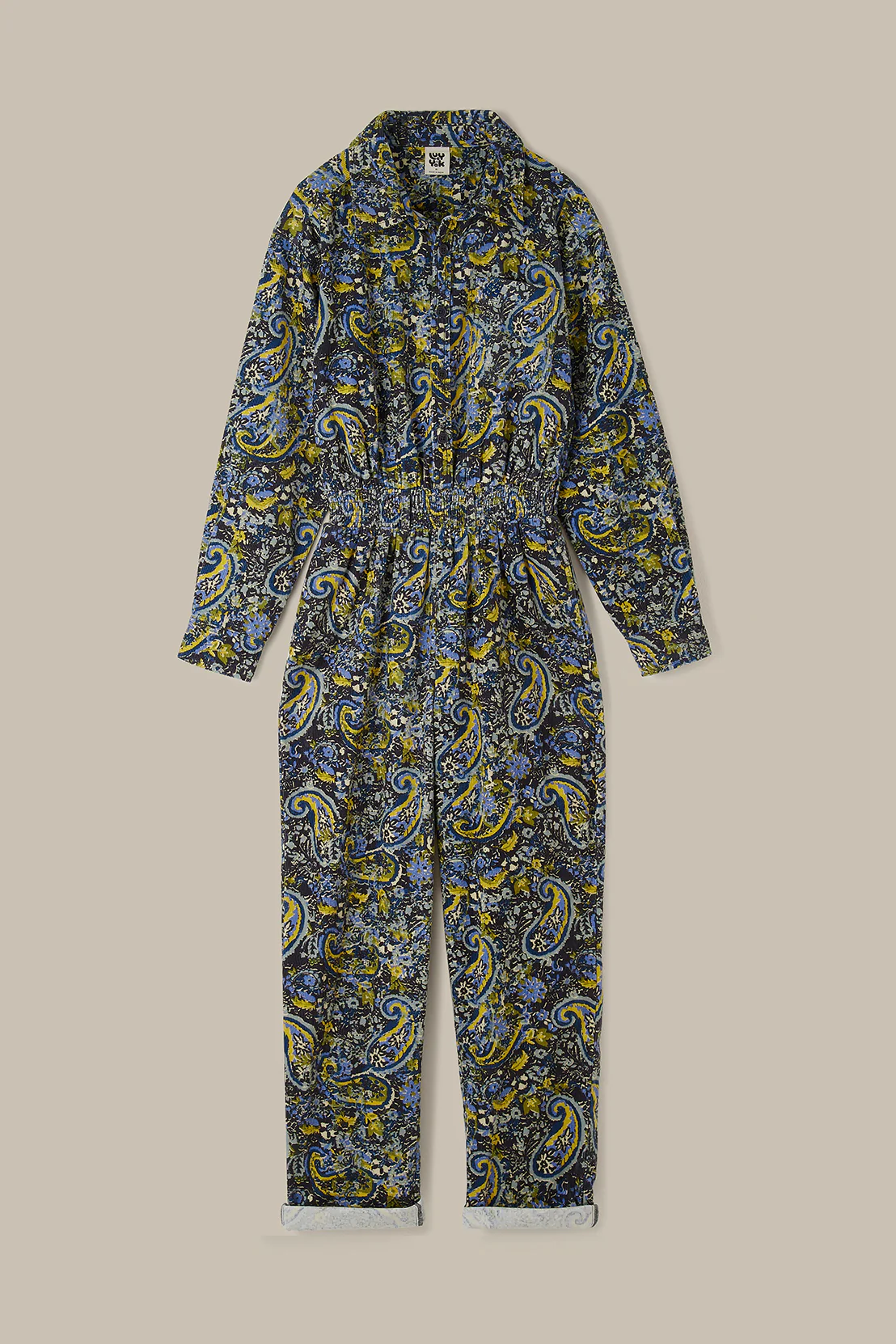 Eddie - Long Sleeve Corduroy Jumpsuit in Grunge Paisley Print - Image 9