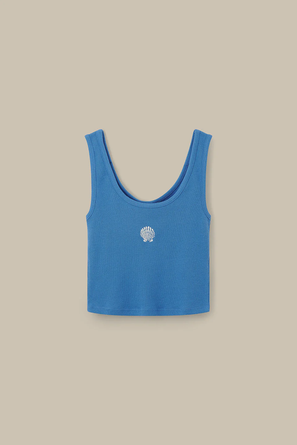 Eden - Cotton Ribbed Vest in Blue Shell Embroidery - Image 4