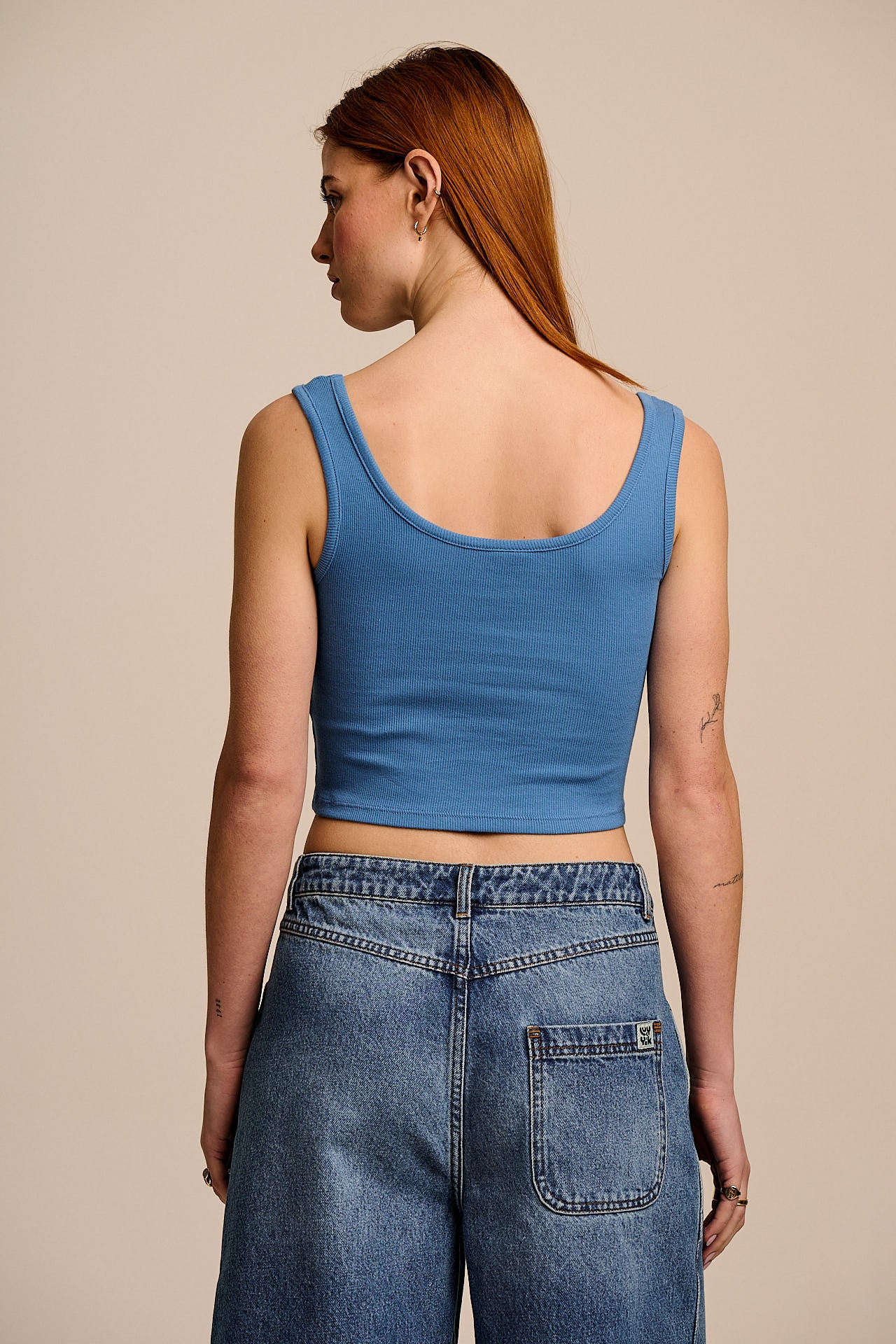 Eden - Cotton Ribbed Vest in Blue Shell Embroidery - Image 6