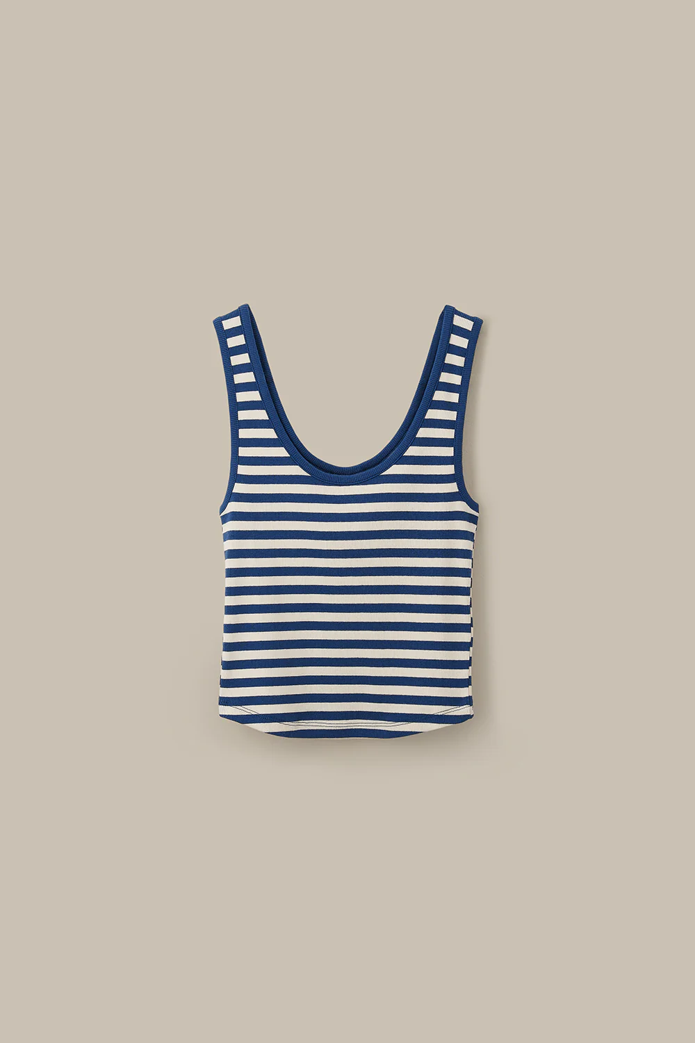 Eden - Cotton Ribbed Vest in Navy & Ecru Stripe - Image 3