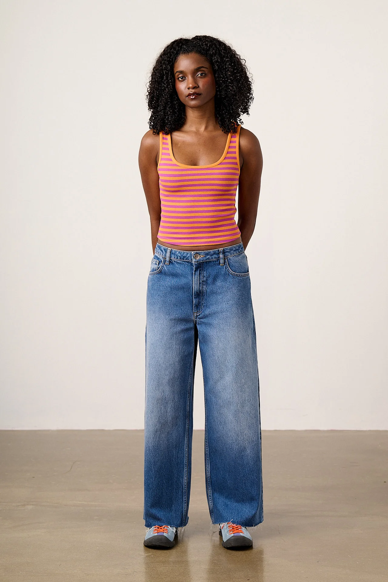 Eden - Cotton Ribbed Vest in Orange & Purple Stripe - Image 3