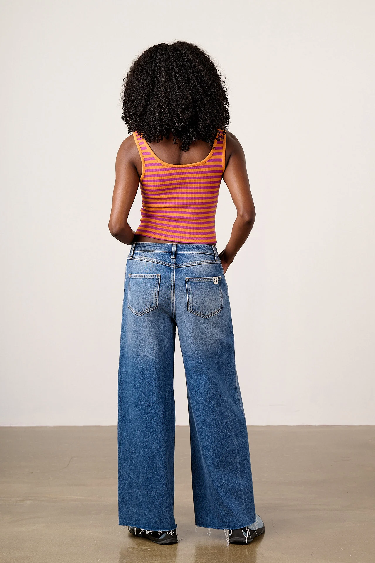 Eden - Cotton Ribbed Vest in Orange & Purple Stripe - Image 5