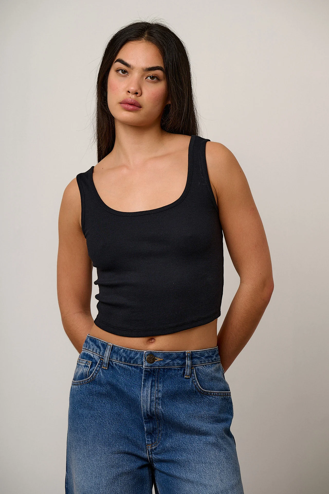 Eden - Cotton Ribbed Vest in Black - Image 3