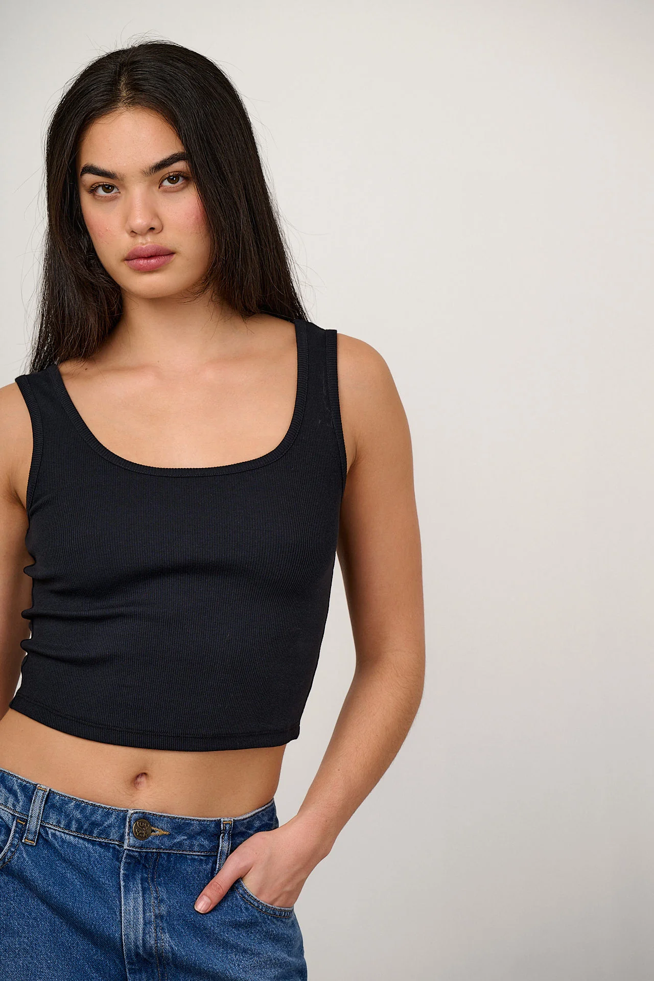 Eden - Cotton Ribbed Vest in Black - Image 5