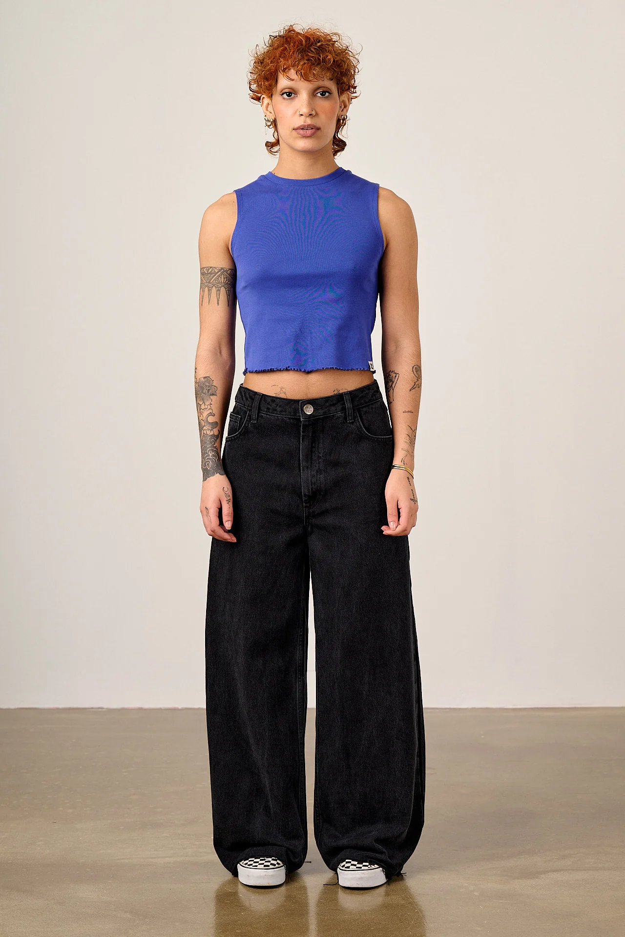 Etta - Cotton Jersey Sleeveless Tank in Dazzling Blue - Image 3