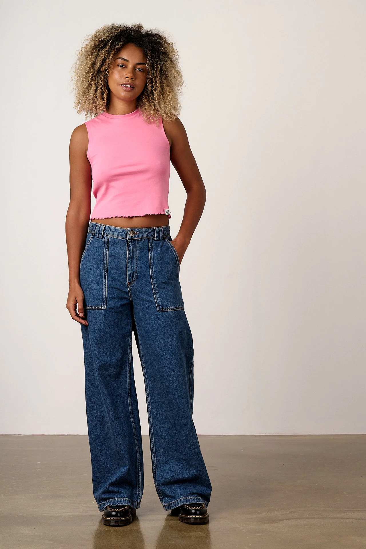 Etta - Cotton Jersey Sleeveless Tank in Pink - Image 3