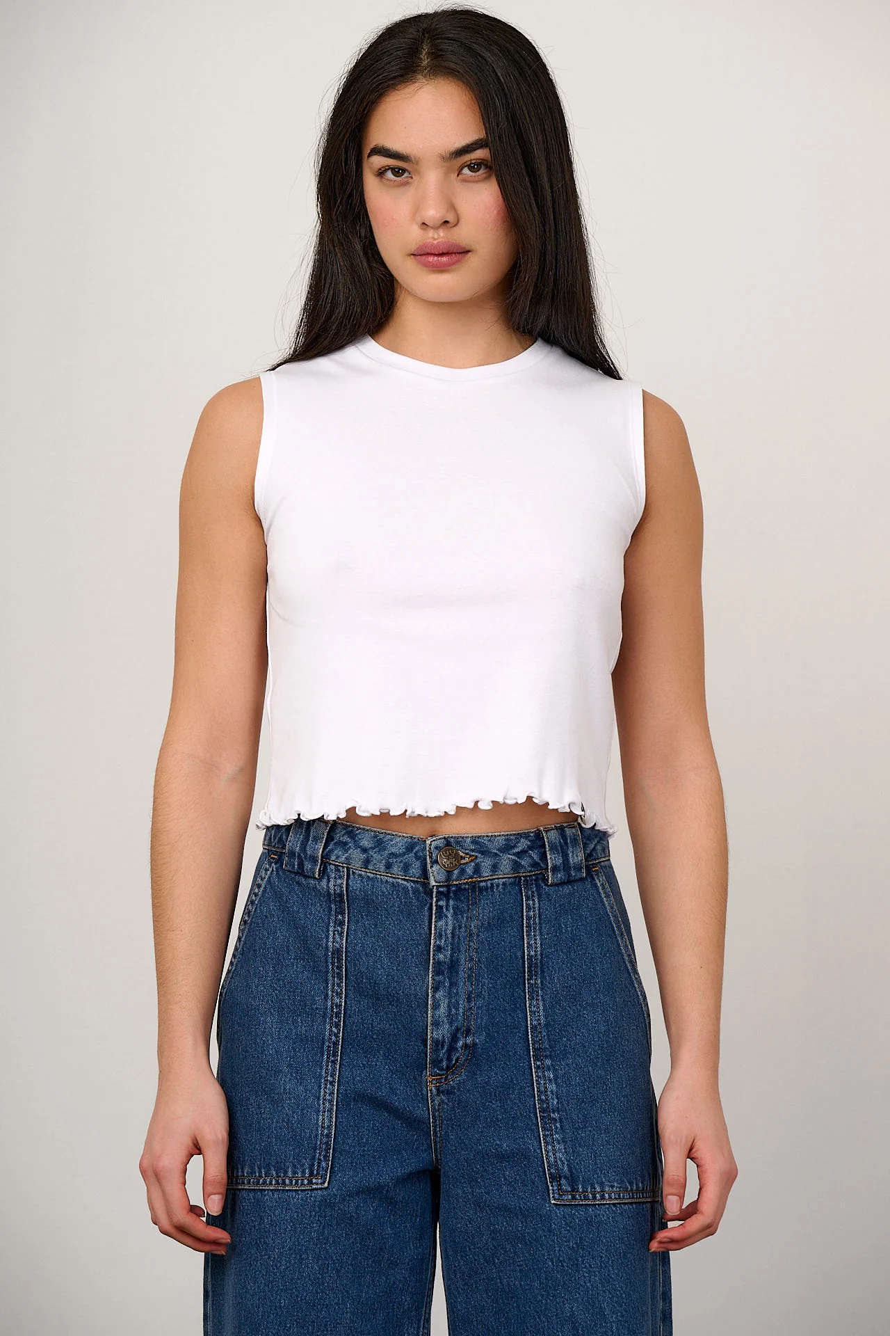 Etta - Cotton Jersey Sleeveless Tank in White - Image 5