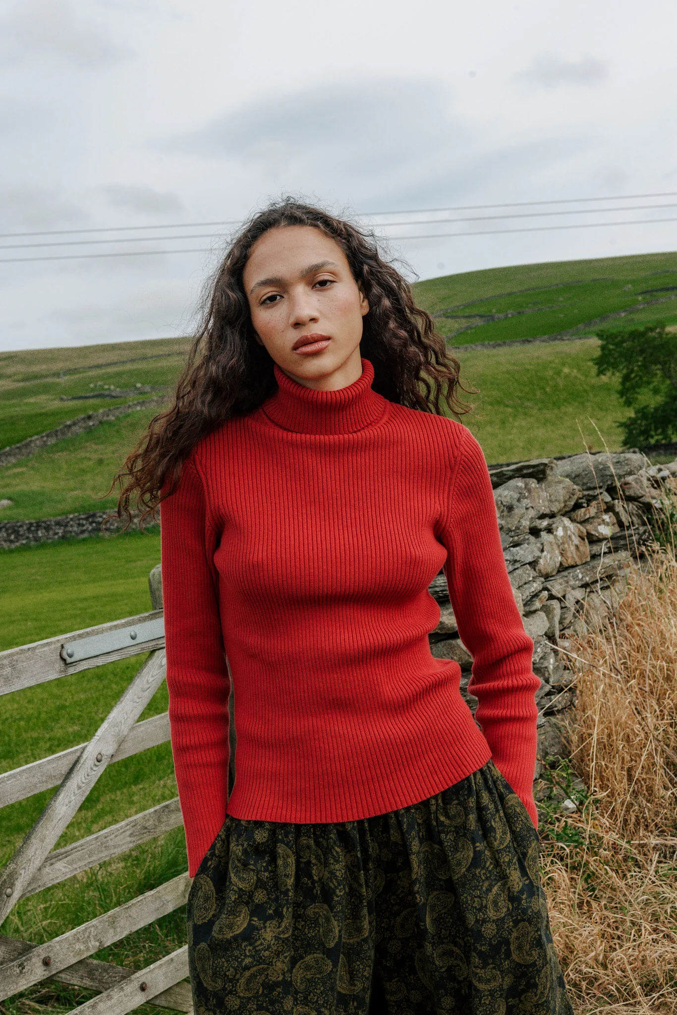 Eva - Knitted Roll Neck Long Sleeve Top in Cardinal Red - Image 3