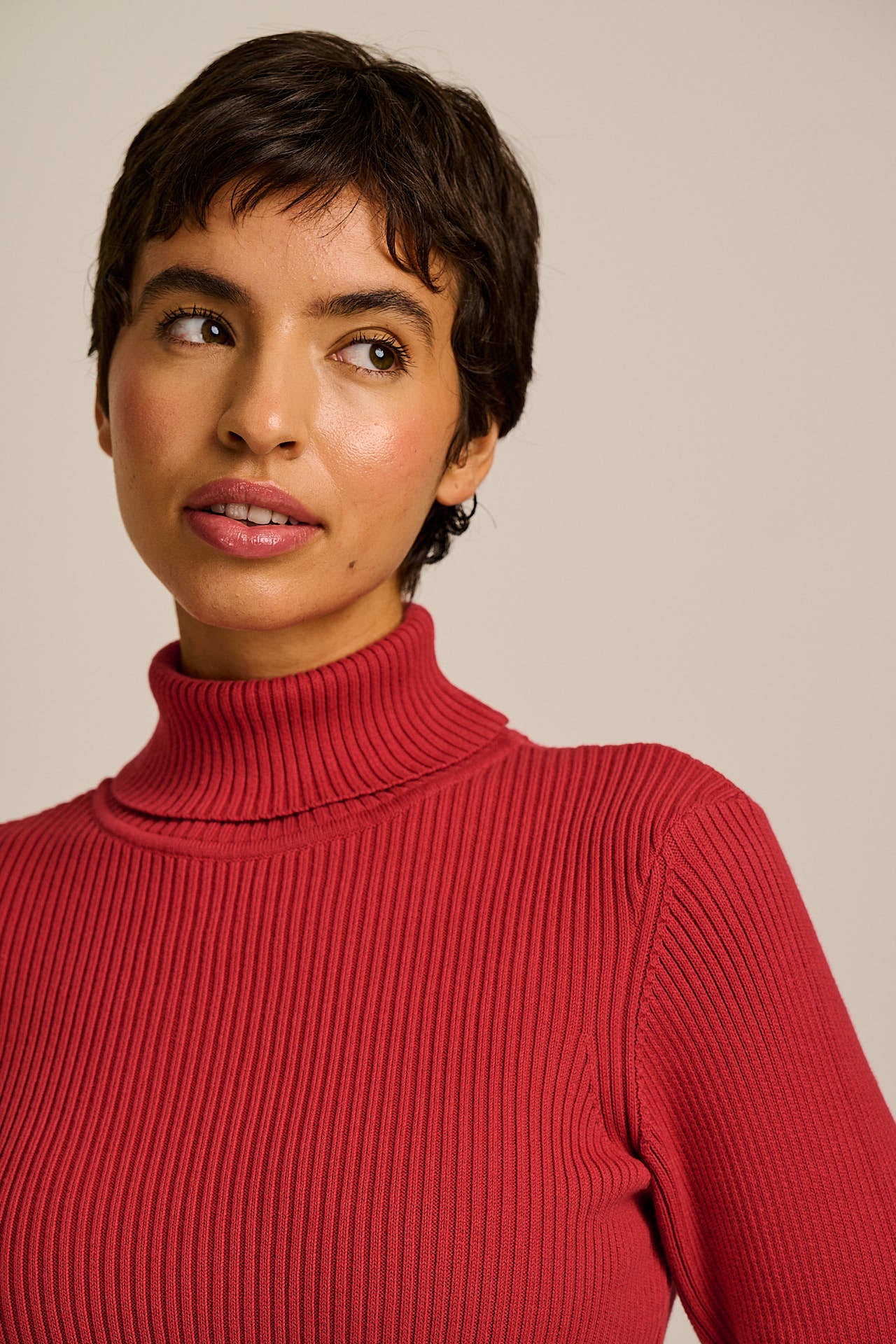 Eva - Knitted Roll Neck Long Sleeve Top in Cardinal Red - Image 4